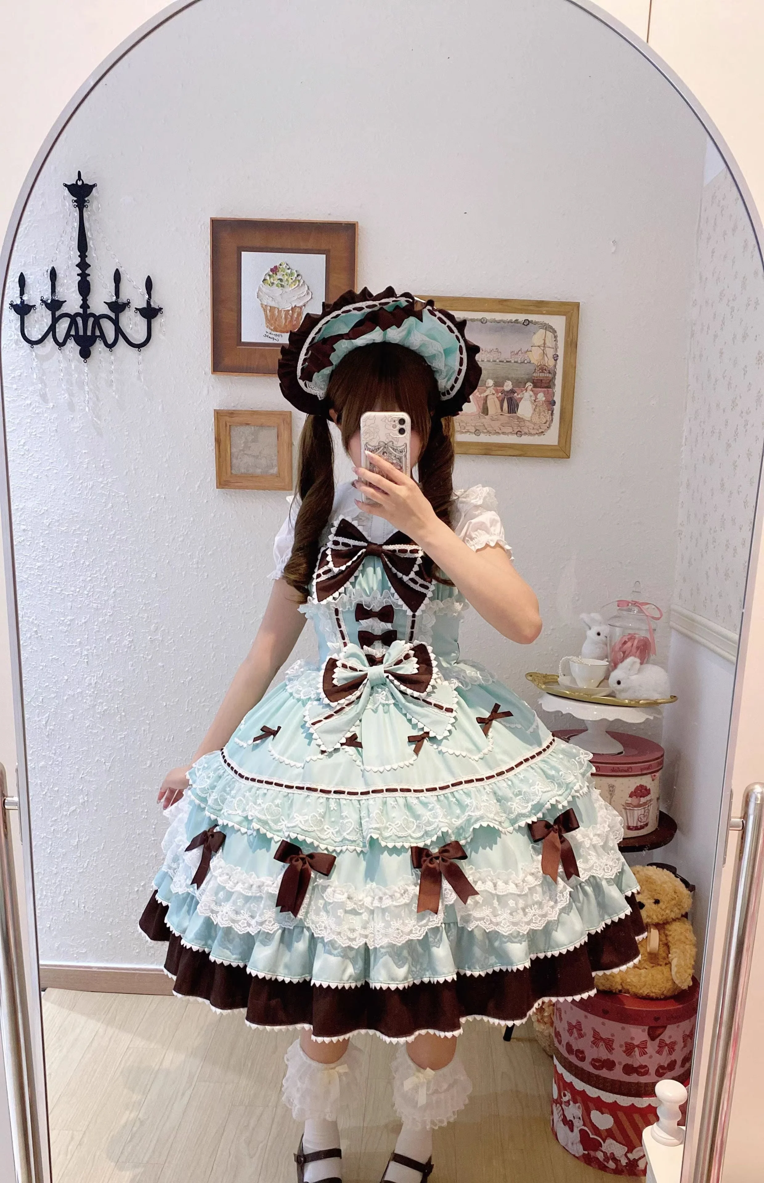 Fondant Cake - Summer Sweet Lolita JSK Dress, Tiered Ruffles and Bows - Image 45