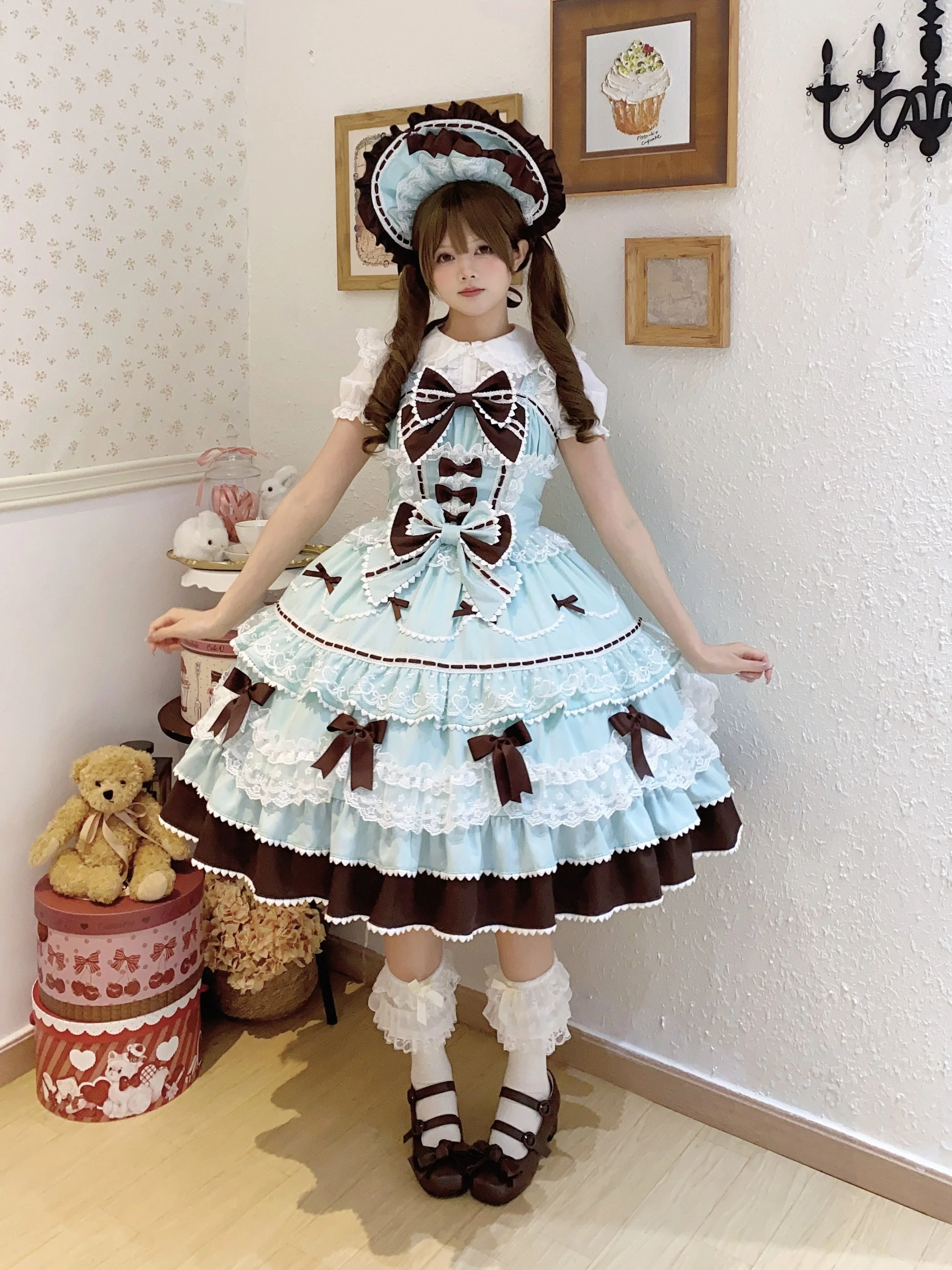 Fondant Cake - Summer Sweet Lolita JSK Dress, Tiered Ruffles and Bows - Image 46