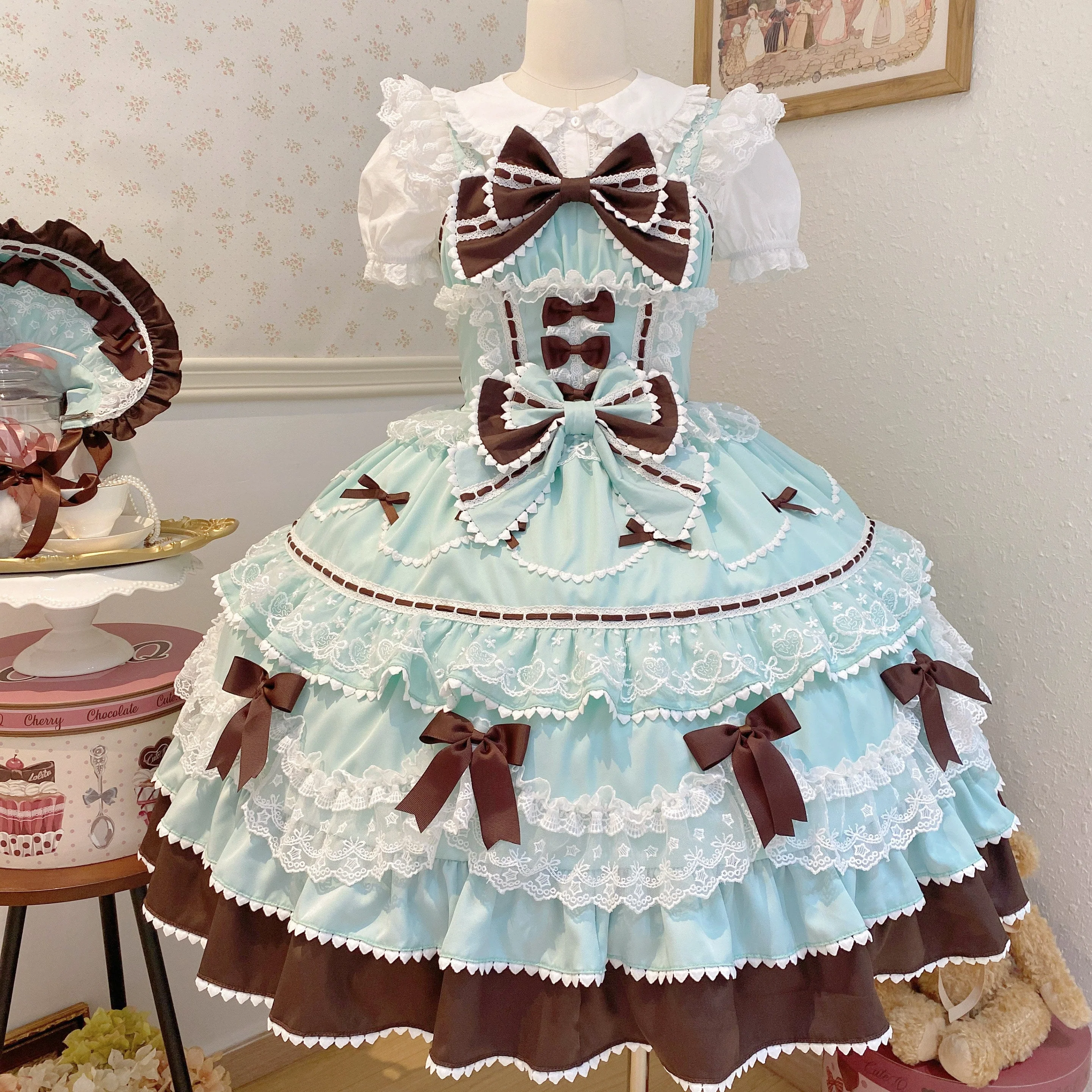 Fondant Cake - Summer Sweet Lolita JSK Dress, Tiered Ruffles and Bows - Image 50