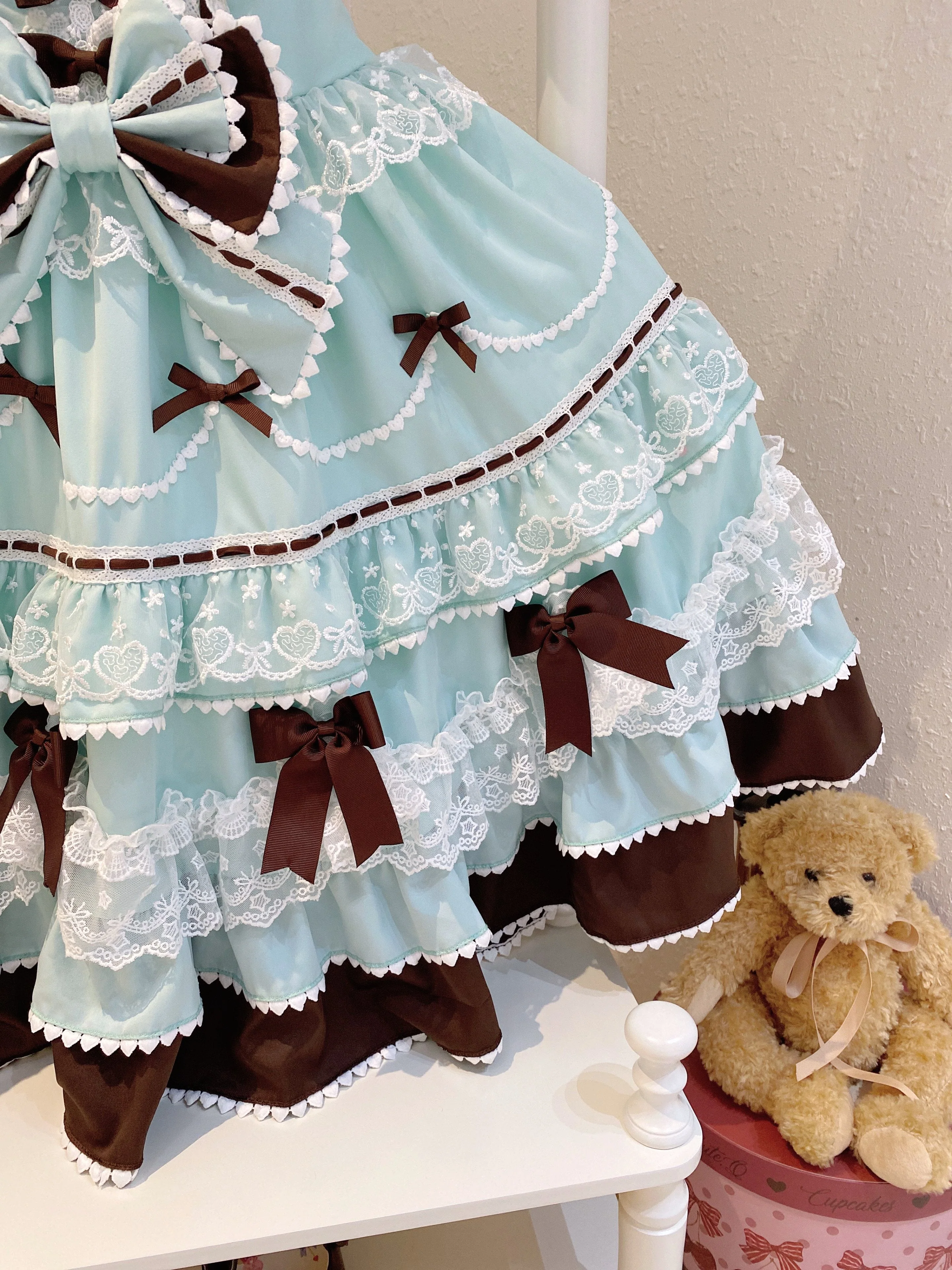 Fondant Cake - Summer Sweet Lolita JSK Dress, Tiered Ruffles and Bows - Image 54
