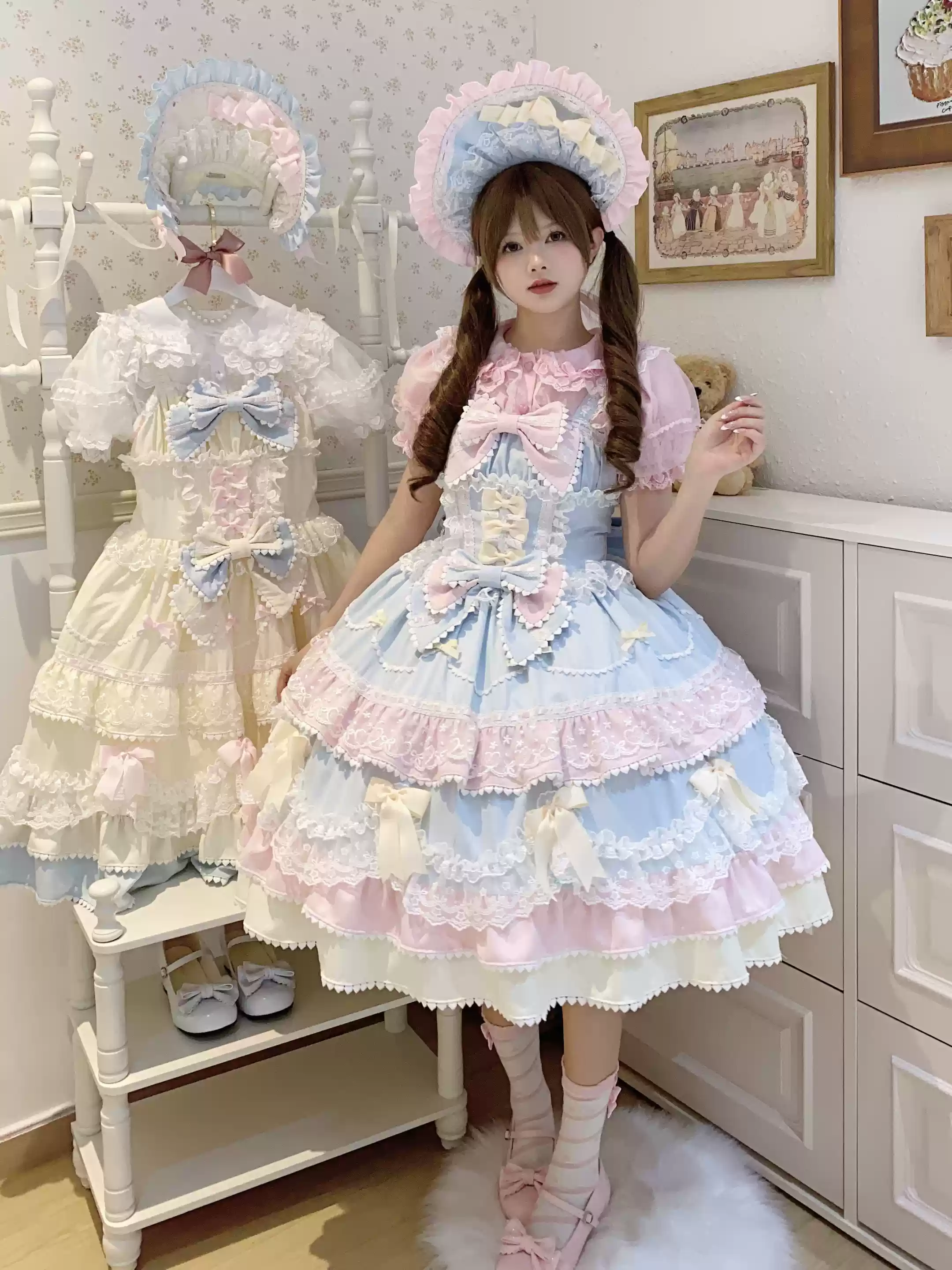Fondant Cake - Summer Sweet Lolita JSK Dress, Tiered Ruffles and Bows - Image 57