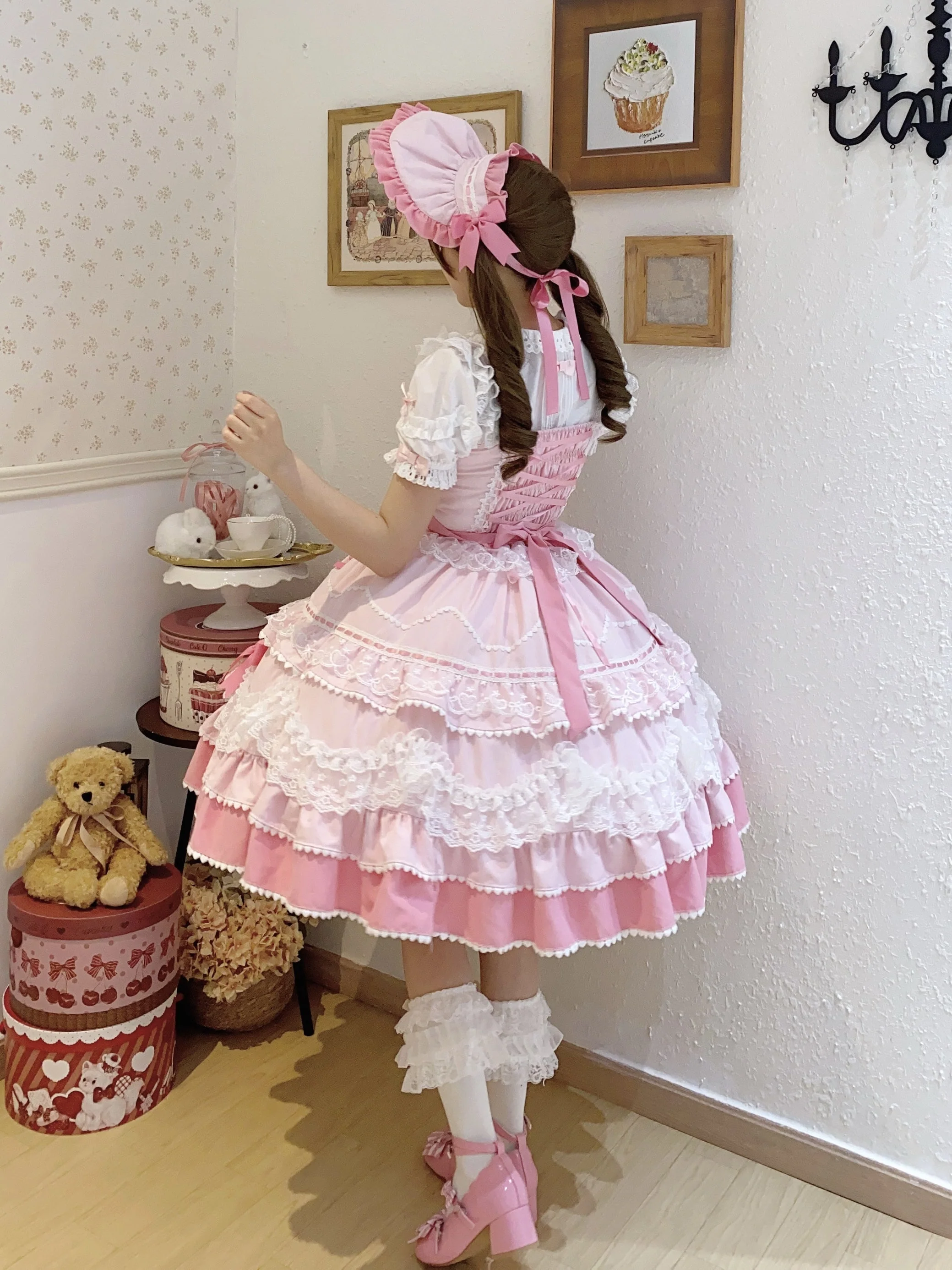 Fondant Cake - Summer Sweet Lolita JSK Dress, Tiered Ruffles and Bows - Image 6