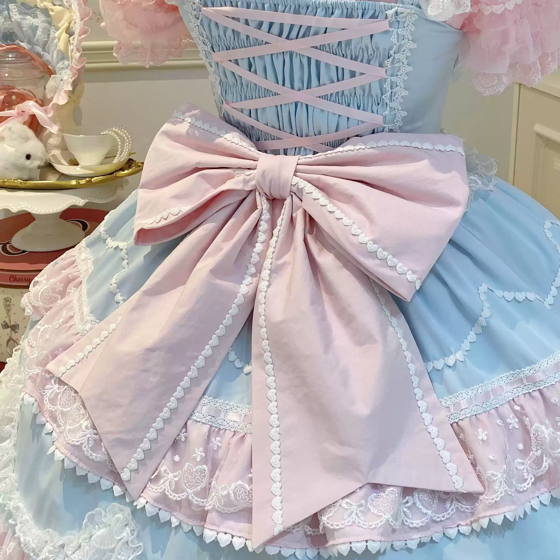 Fondant Cake - Summer Sweet Lolita JSK Dress, Tiered Ruffles and Bows - Image 62