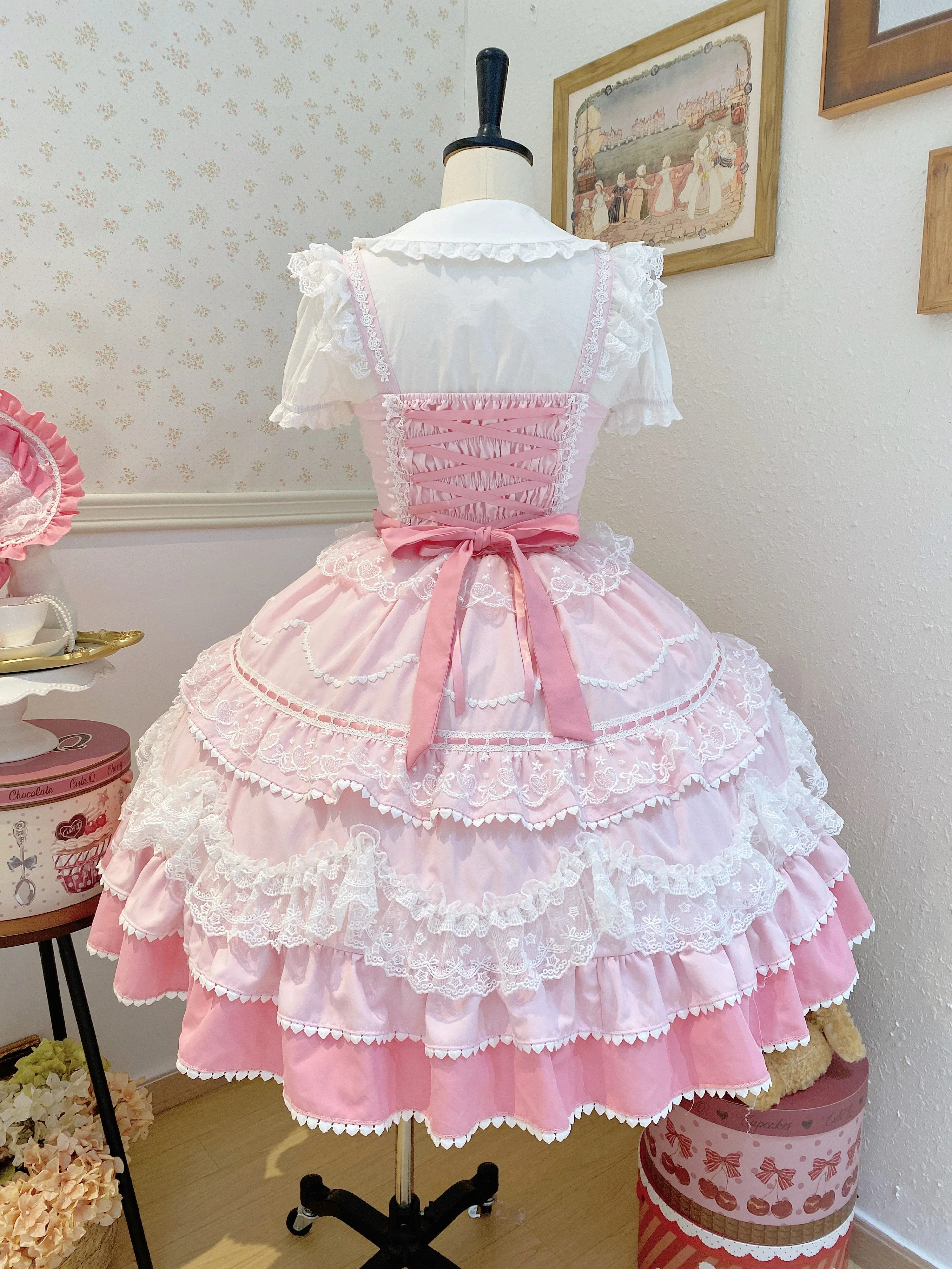 Fondant Cake - Summer Sweet Lolita JSK Dress, Tiered Ruffles and Bows - Image 9
