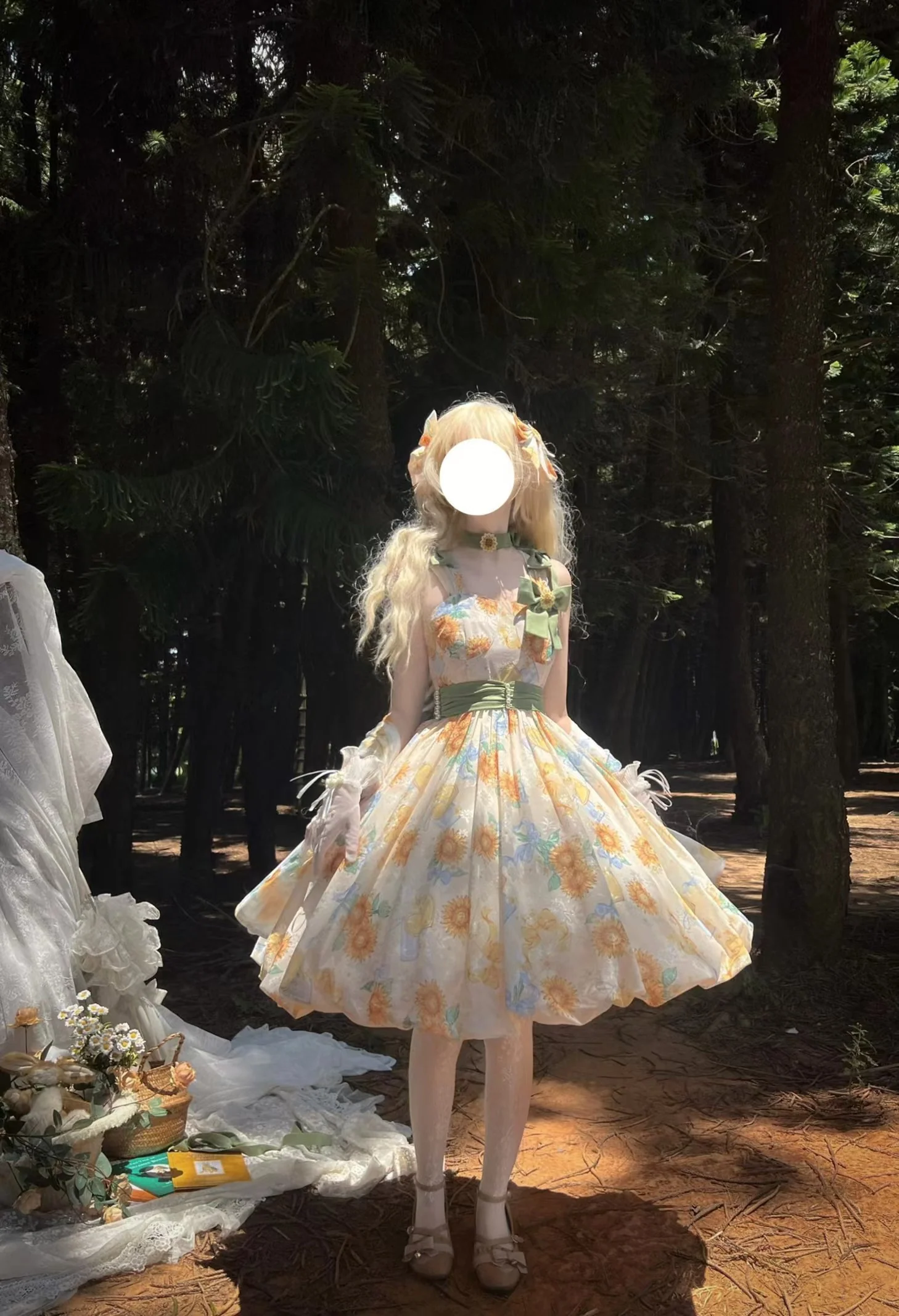 Akiyama Future Studio - Sunflower Print Lolita JSK Dress in Breathable Light Fabric - Image 3