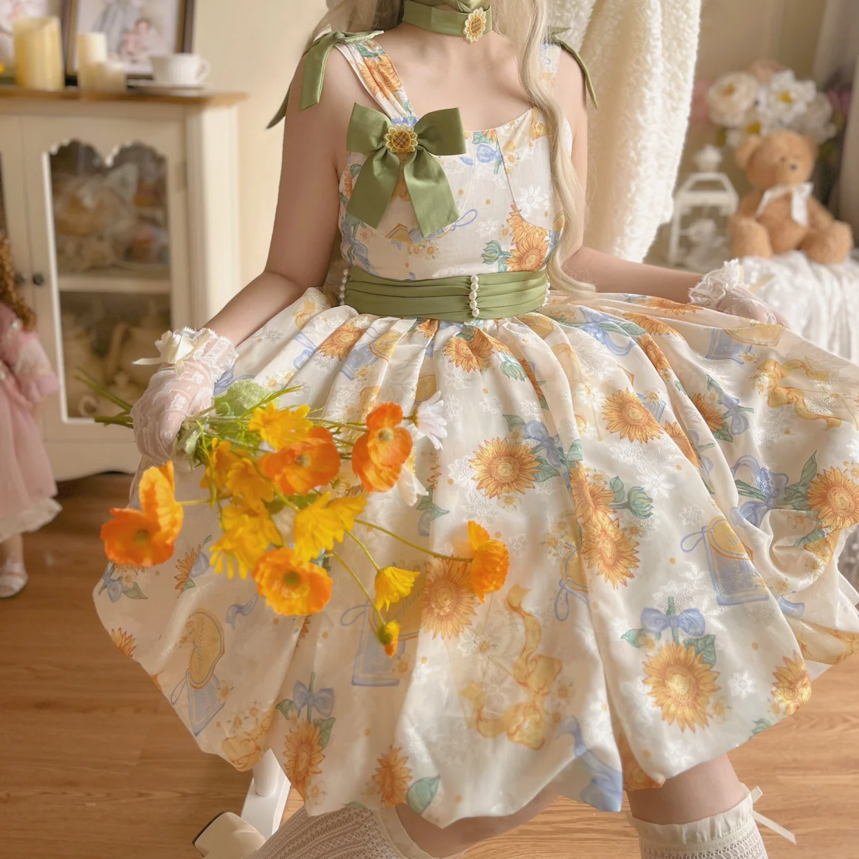Akiyama Future Studio - Sunflower Print Lolita JSK Dress in Breathable Light Fabric - Image 40