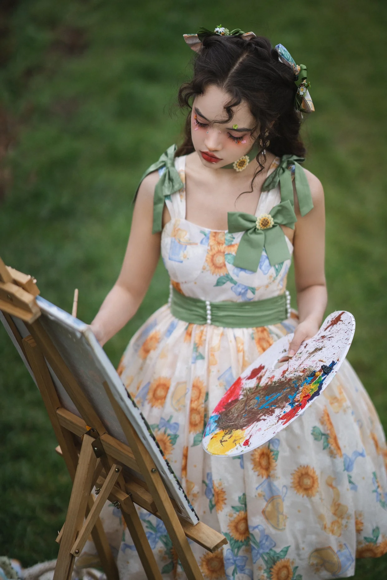 Akiyama Future Studio - Sunflower Print Lolita JSK Dress in Breathable Light Fabric - Image 6
