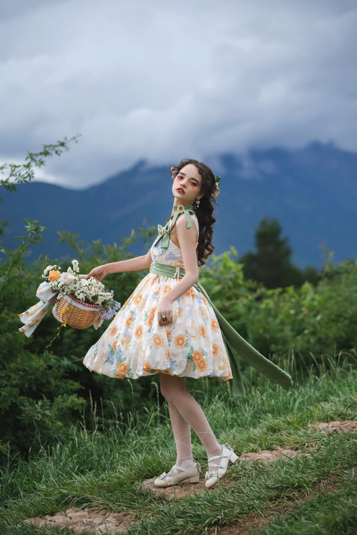 Akiyama Future Studio - Sunflower Print Lolita JSK Dress in Breathable Light Fabric - Image 9