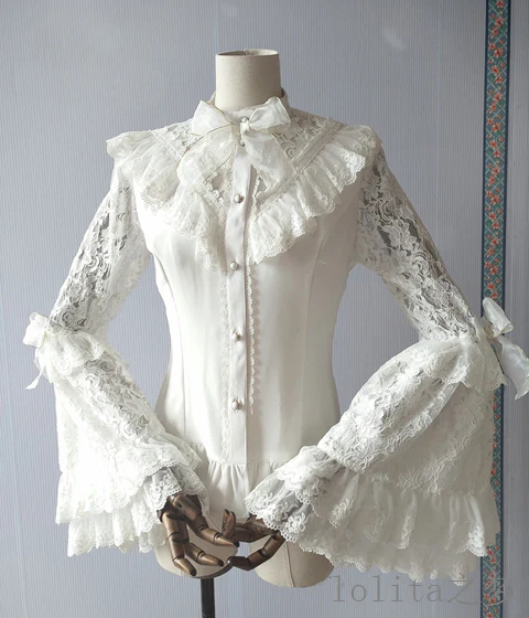 Time of the Day - Elegant Lolita Hime Sleeve White Blouse - Image 5