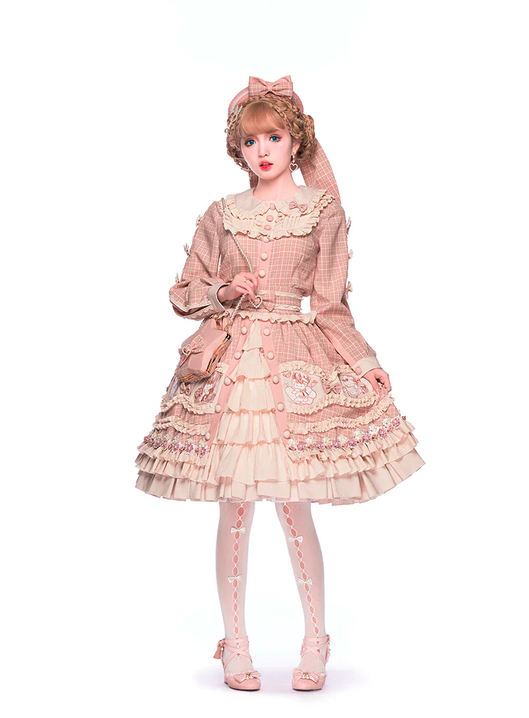 Youpairui - Helford - Sweet Coordinated Lolita Suit Pink Plaid Lolita SK Set - Image 12