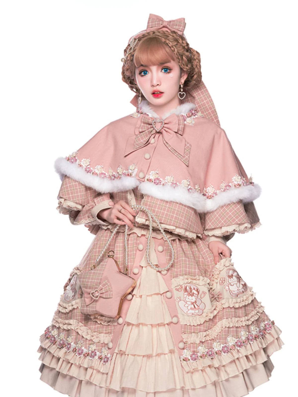 Youpairui - Helford - Sweet Coordinated Lolita Suit Pink Plaid Lolita SK Set - Image 15