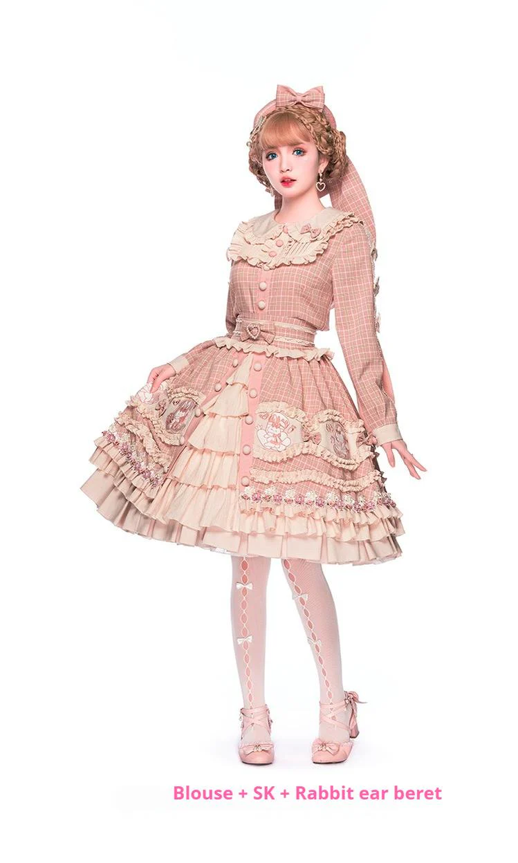 Youpairui - Helford - Sweet Coordinated Lolita Suit Pink Plaid Lolita SK Set - Image 18