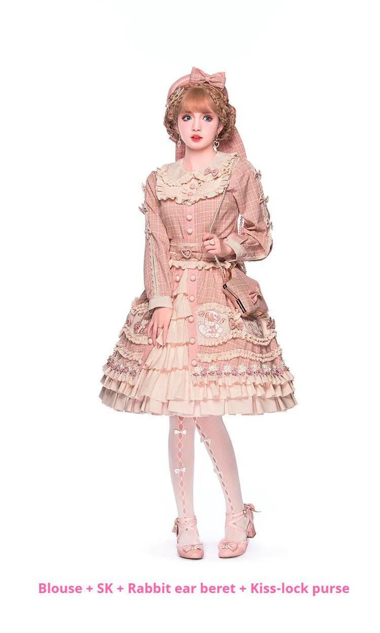 Youpairui - Helford - Sweet Coordinated Lolita Suit Pink Plaid Lolita SK Set - Image 19