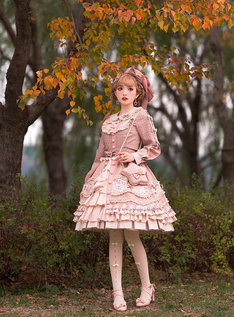 Youpairui - Helford - Sweet Coordinated Lolita Suit Pink Plaid Lolita SK Set - Image 5