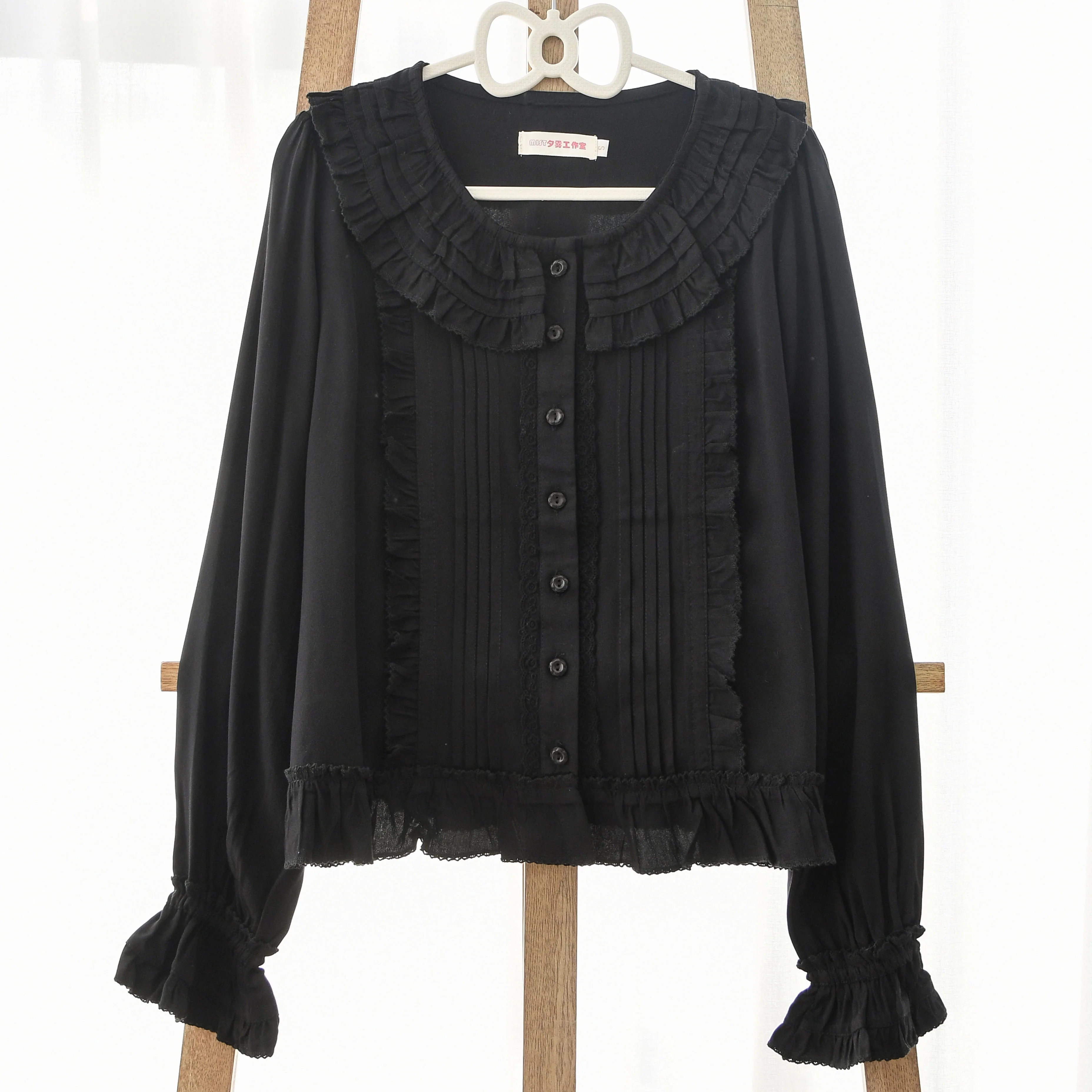 Wine Drunk Rose - Sweet Cotton Lolita Blouse with Ruffles and Pleats - Image 10