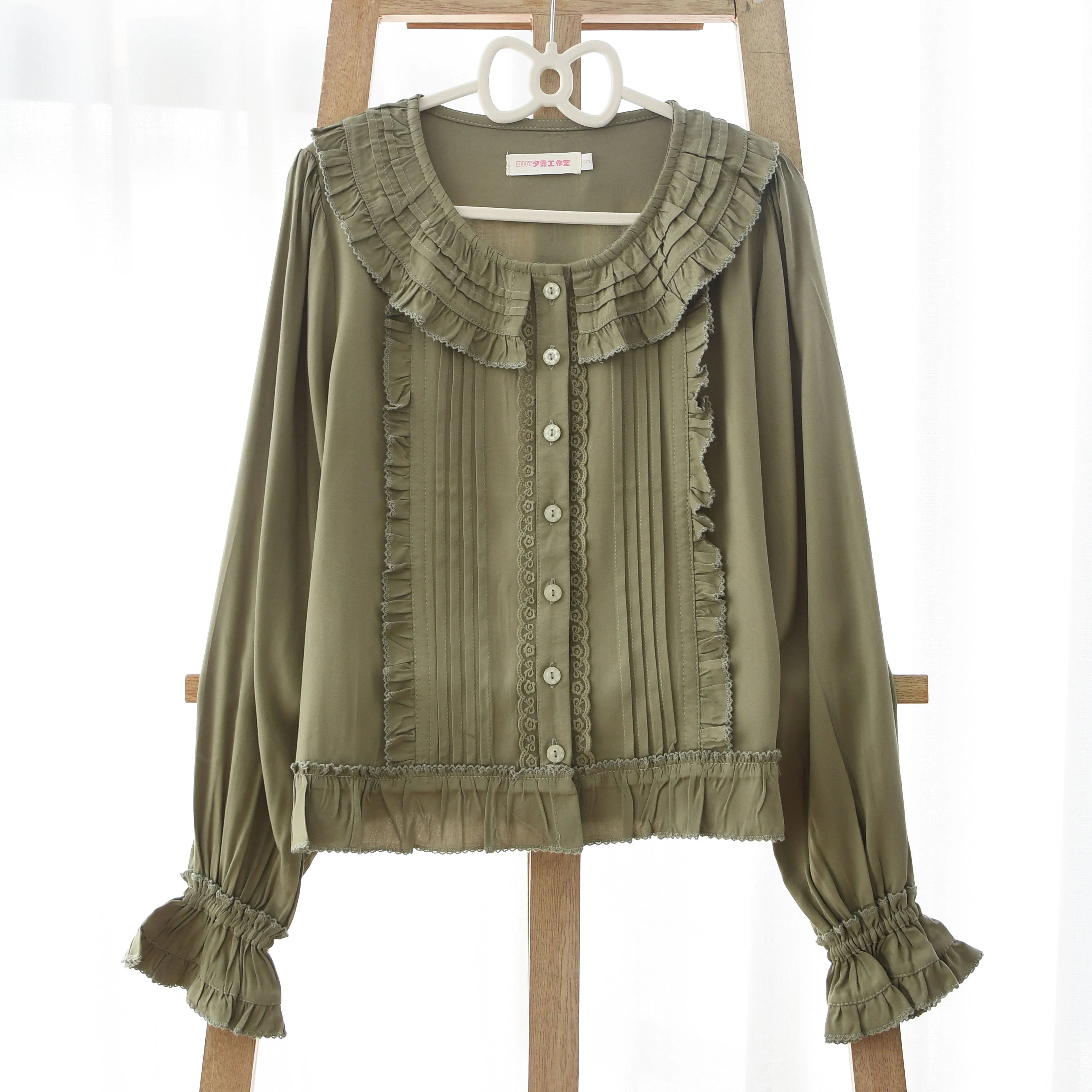 Wine Drunk Rose - Sweet Cotton Lolita Blouse with Ruffles and Pleats - Image 11