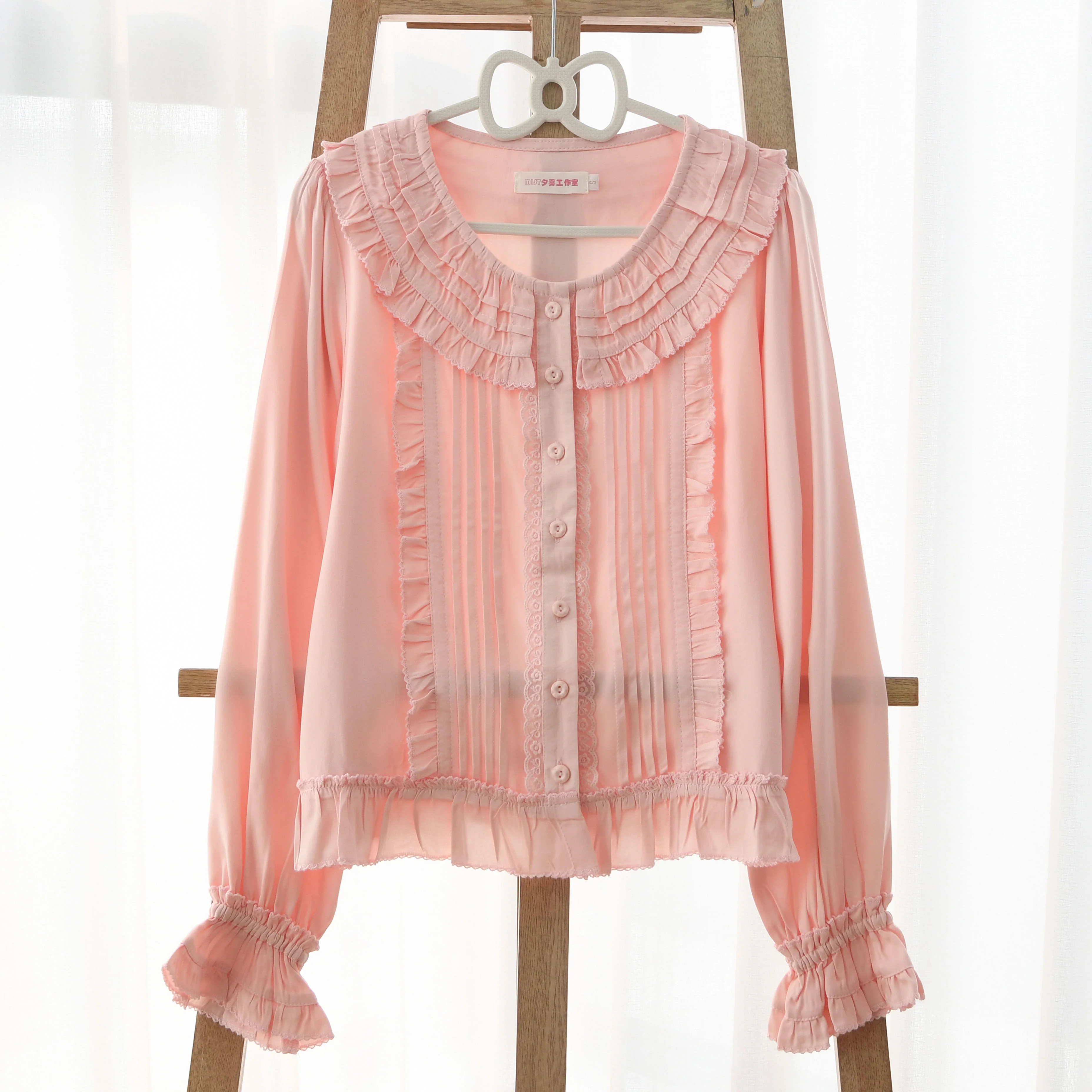 Wine Drunk Rose - Sweet Cotton Lolita Blouse with Ruffles and Pleats - Image 12
