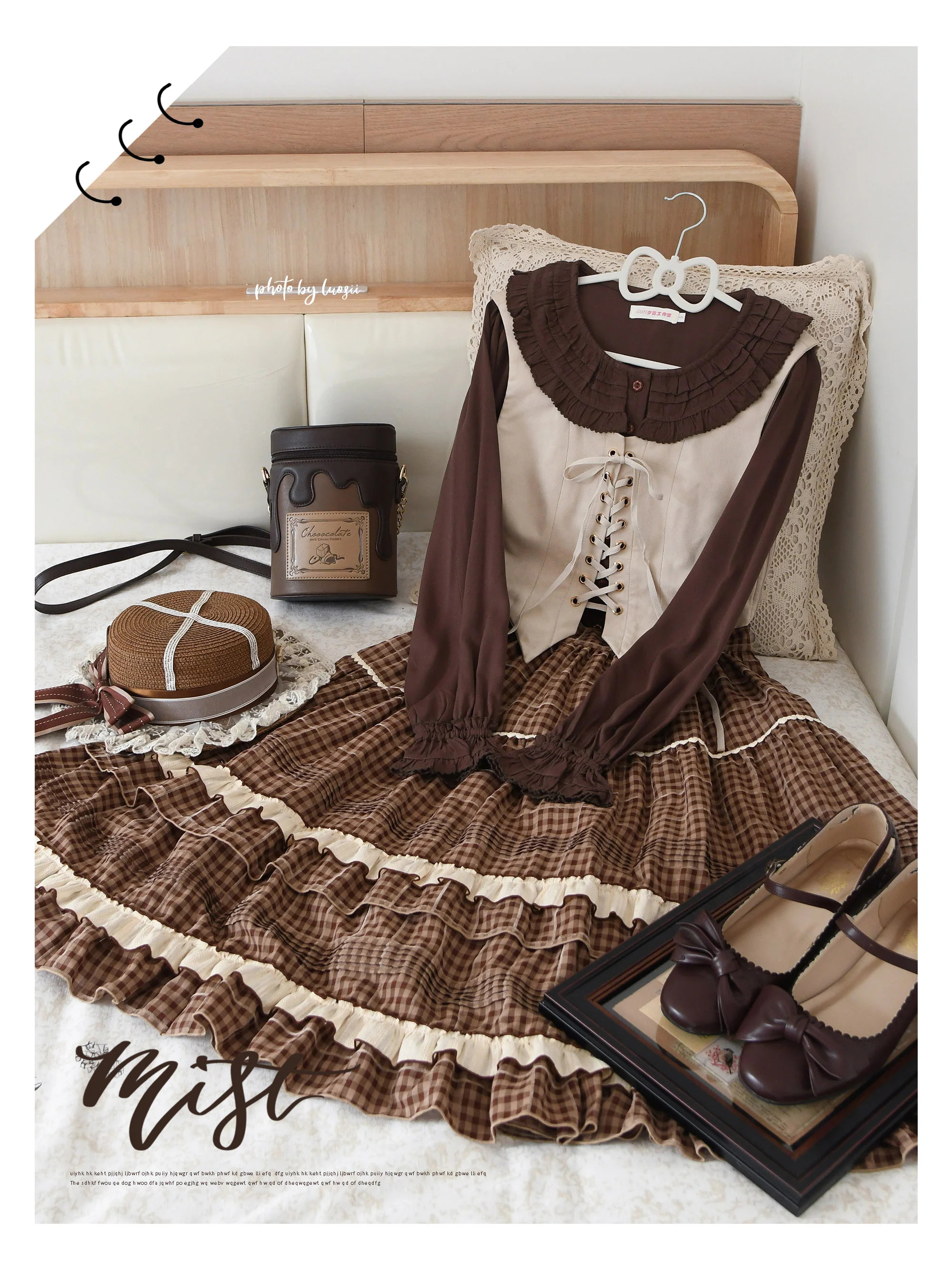 Wine Drunk Rose - Sweet Cotton Lolita Blouse with Ruffles and Pleats - Image 3