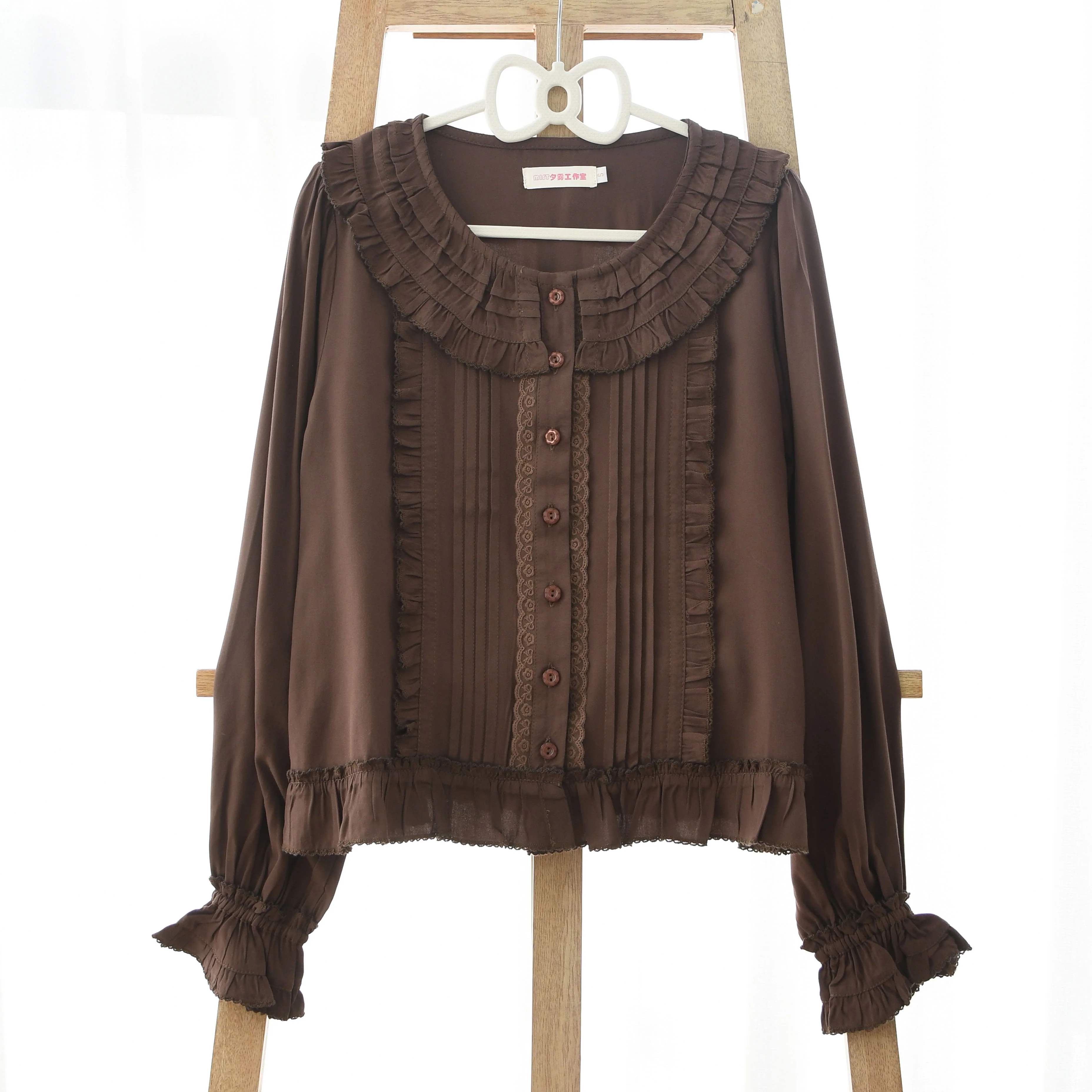 Wine Drunk Rose - Sweet Cotton Lolita Blouse with Ruffles and Pleats - Image 9