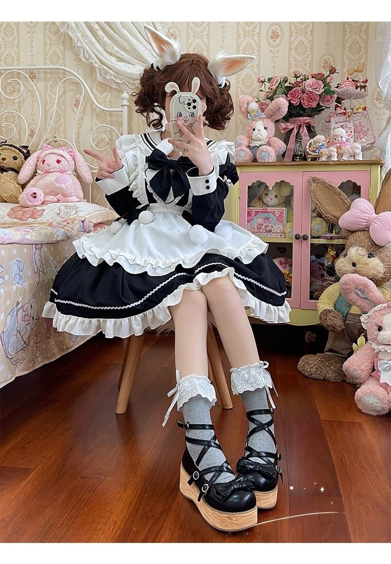 Hua Nai Cat - Sweet Cotton Lolita Socks Mid-Calf Socks with Lace and Bow - Image 6
