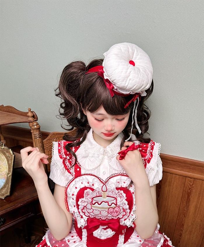 Shuang Sheng Xiao Xiong - Bite The Cake - Sweet Lolita Accessories, Red & White Polka Dots - Image 2