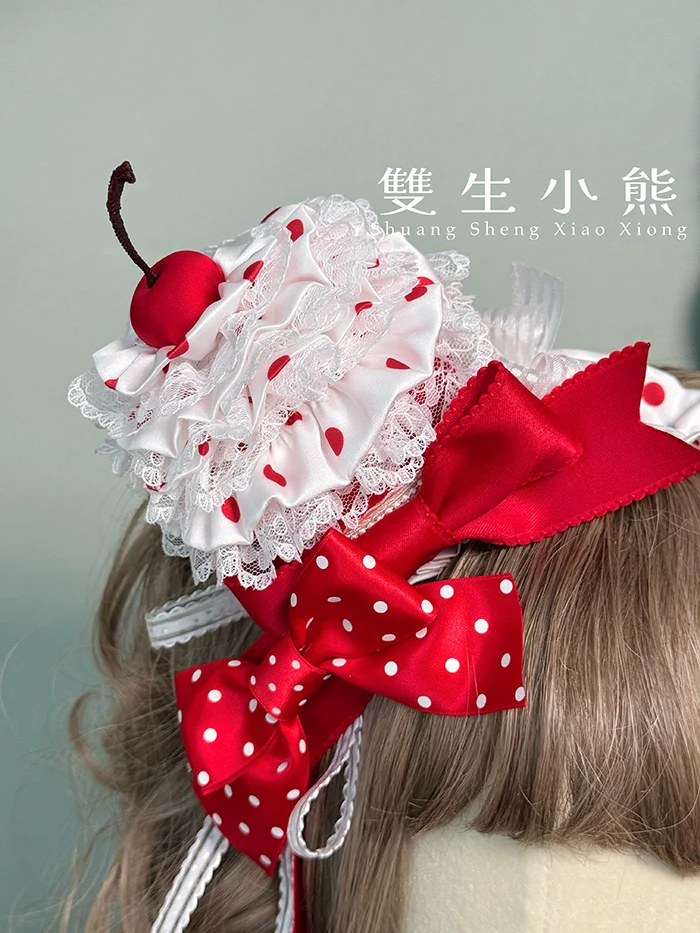 Shuang Sheng Xiao Xiong - Bite The Cake - Sweet Lolita Accessories, Red & White Polka Dots - Image 42