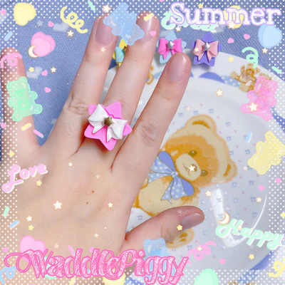 Sweet Lolita Adjustable Handmade Star Bow Lolita Ring - Image 3