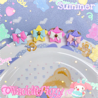 Sweet Lolita Adjustable Handmade Star Bow Lolita Ring - Image 4
