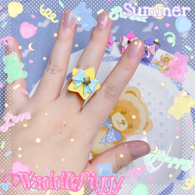 Sweet Lolita Adjustable Handmade Star Bow Lolita Ring - Image 6