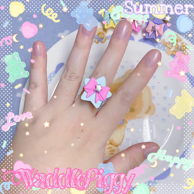Sweet Lolita Adjustable Handmade Star Bow Lolita Ring - Image 7