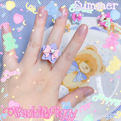 Sweet Lolita Adjustable Handmade Star Bow Lolita Ring - Image 8