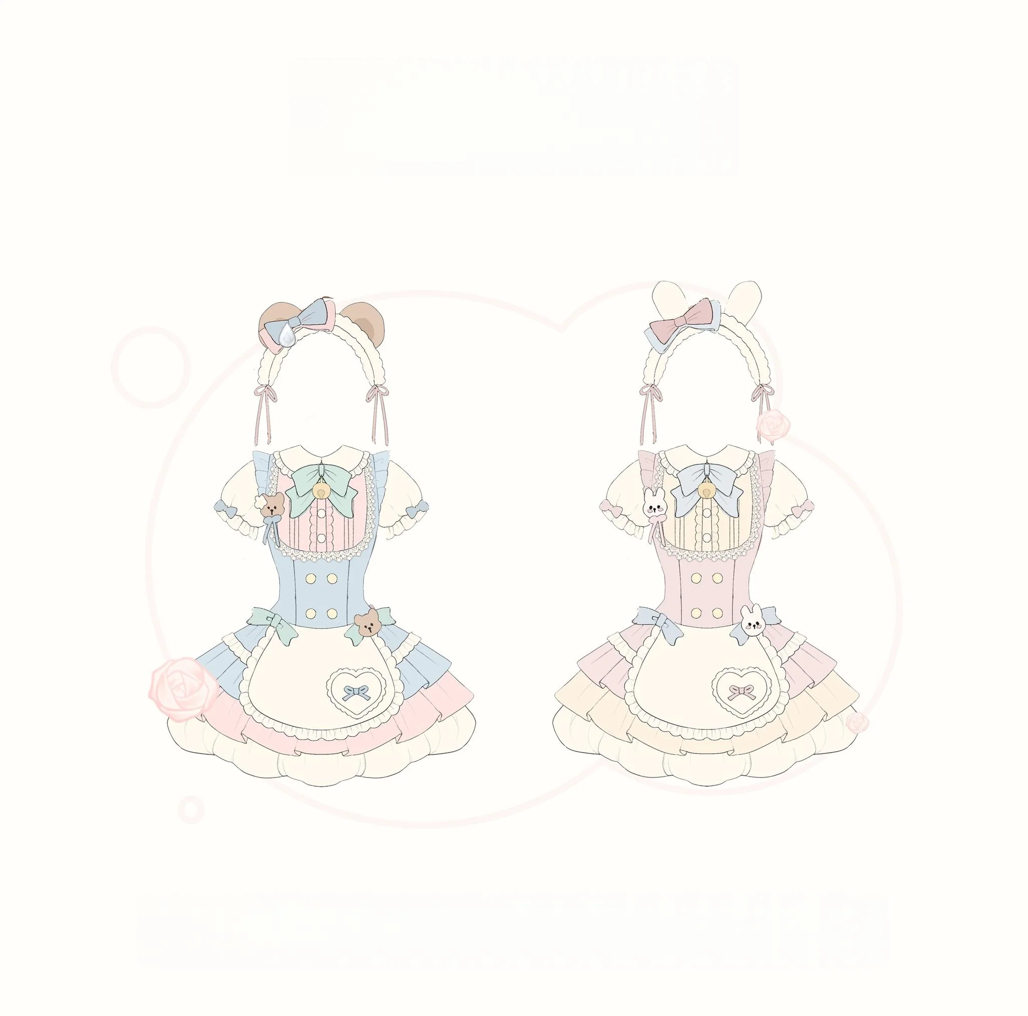 Platycodon House - Cream Puff - Sweet Lolita Apron OP Dress, Bunny & Bear Details - Image 9