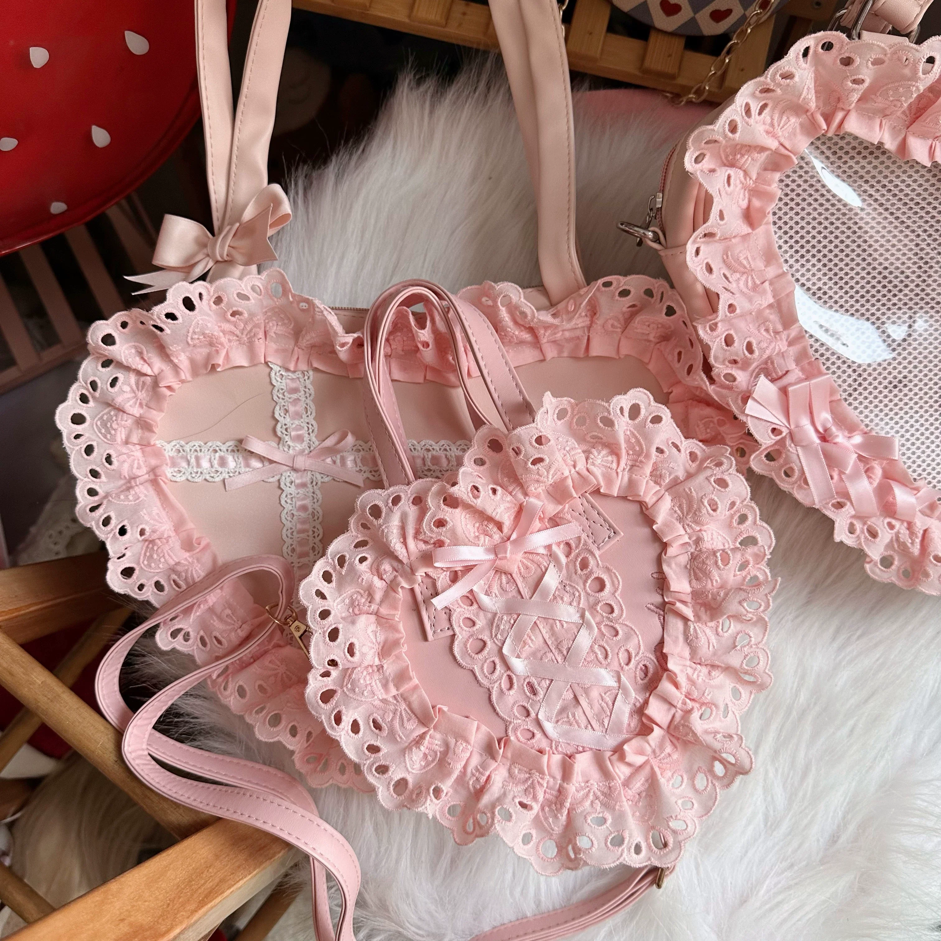 Sweet Lolita Bag Heart-shaped Lace Bag Multicolors - Image 10