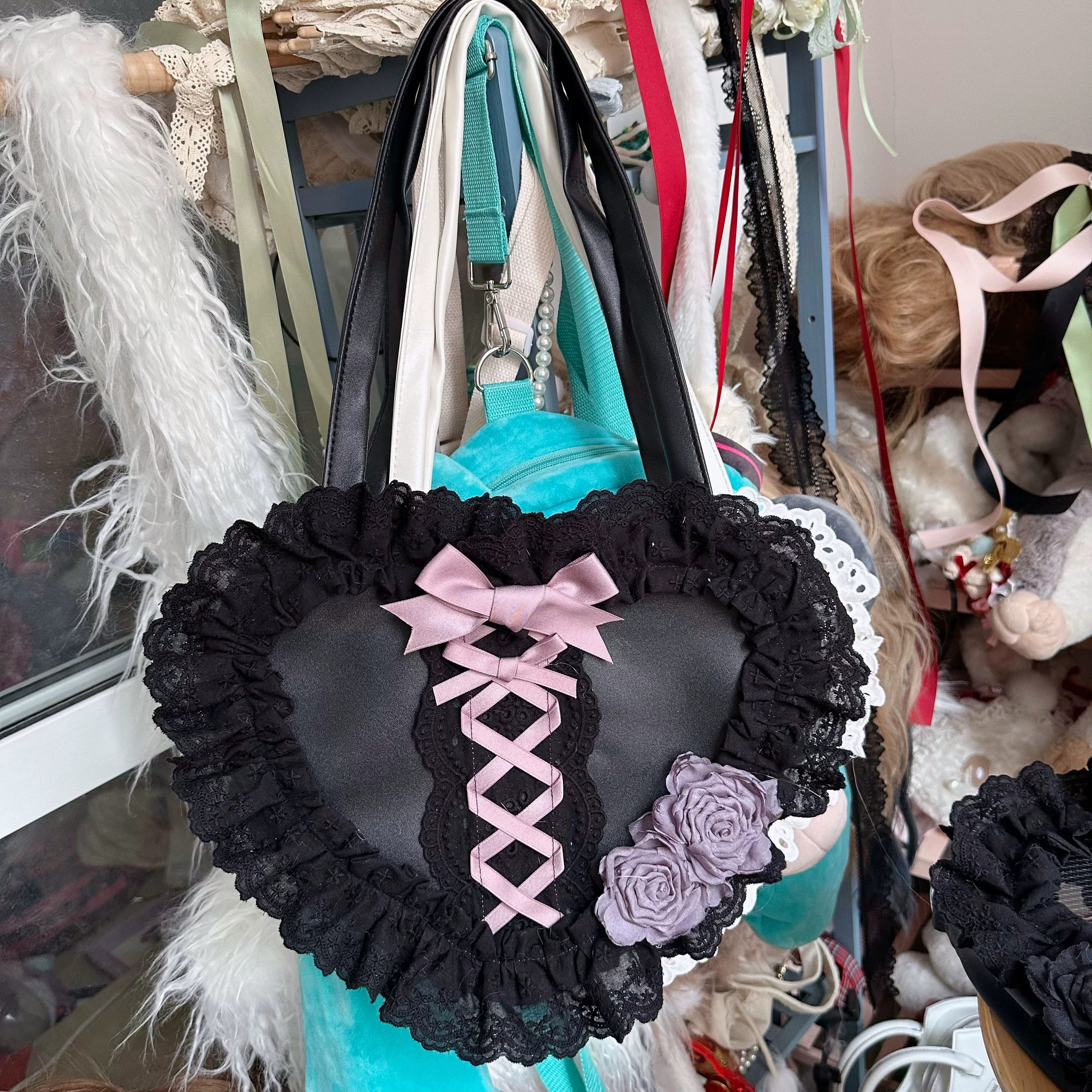 Sweet Lolita Bag Heart-shaped Lace Bag Multicolors - Image 20
