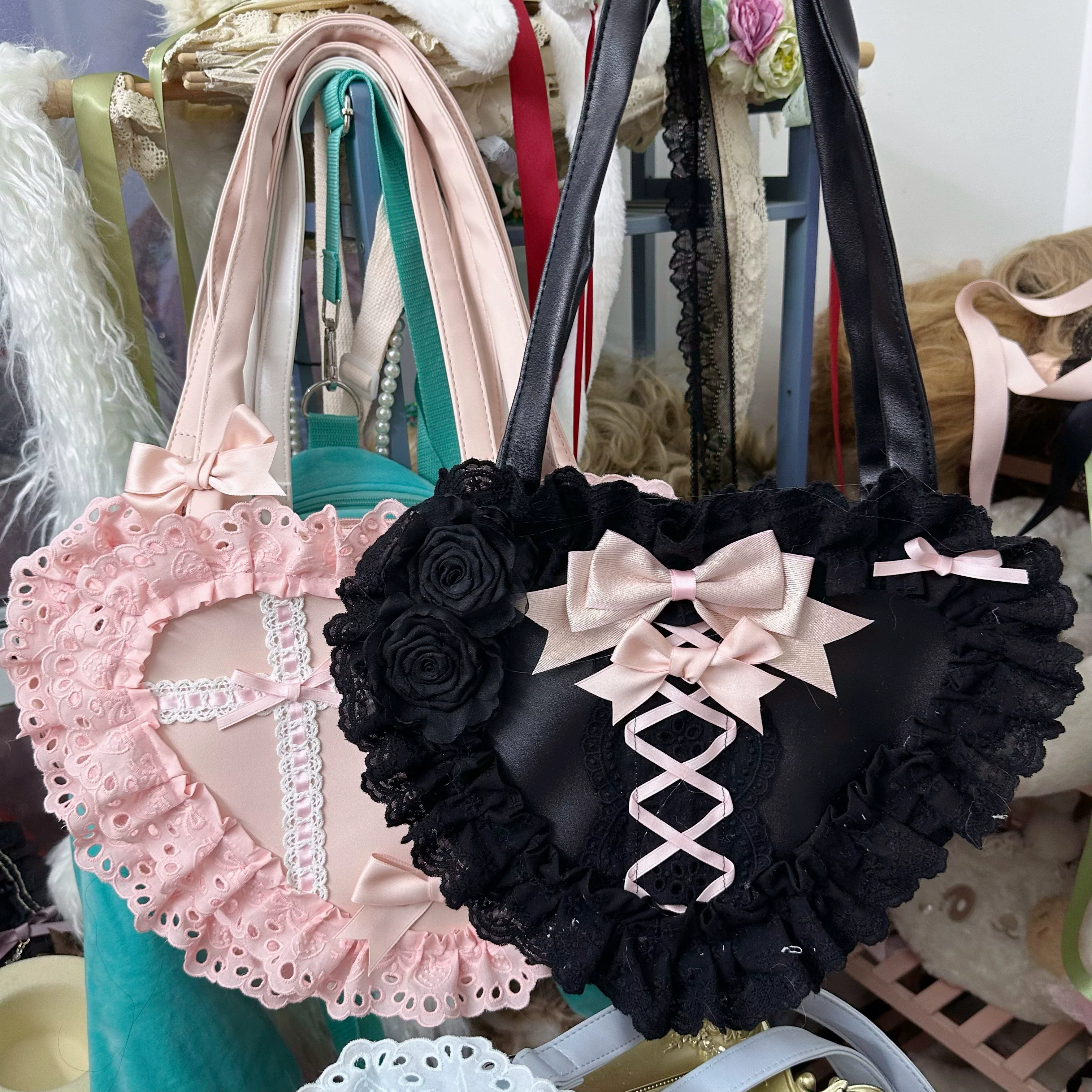 Sweet Lolita Bag Heart-shaped Lace Bag Multicolors - Image 21