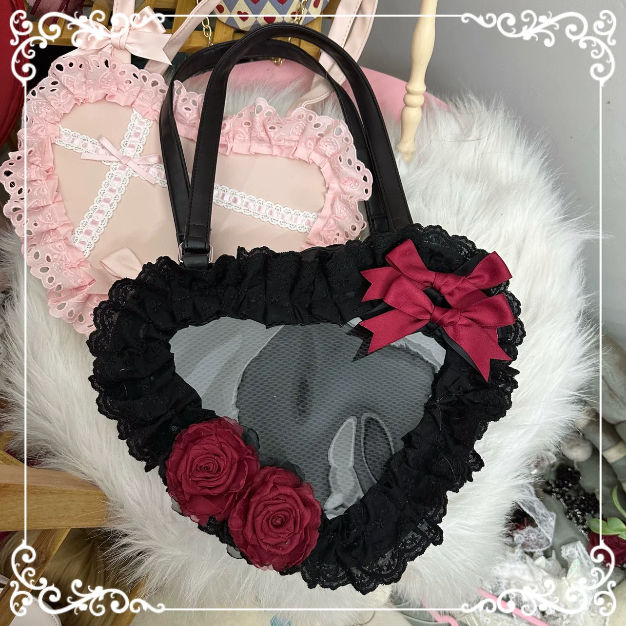 Sweet Lolita Bag Heart-shaped Lace Bag Multicolors - Image 22