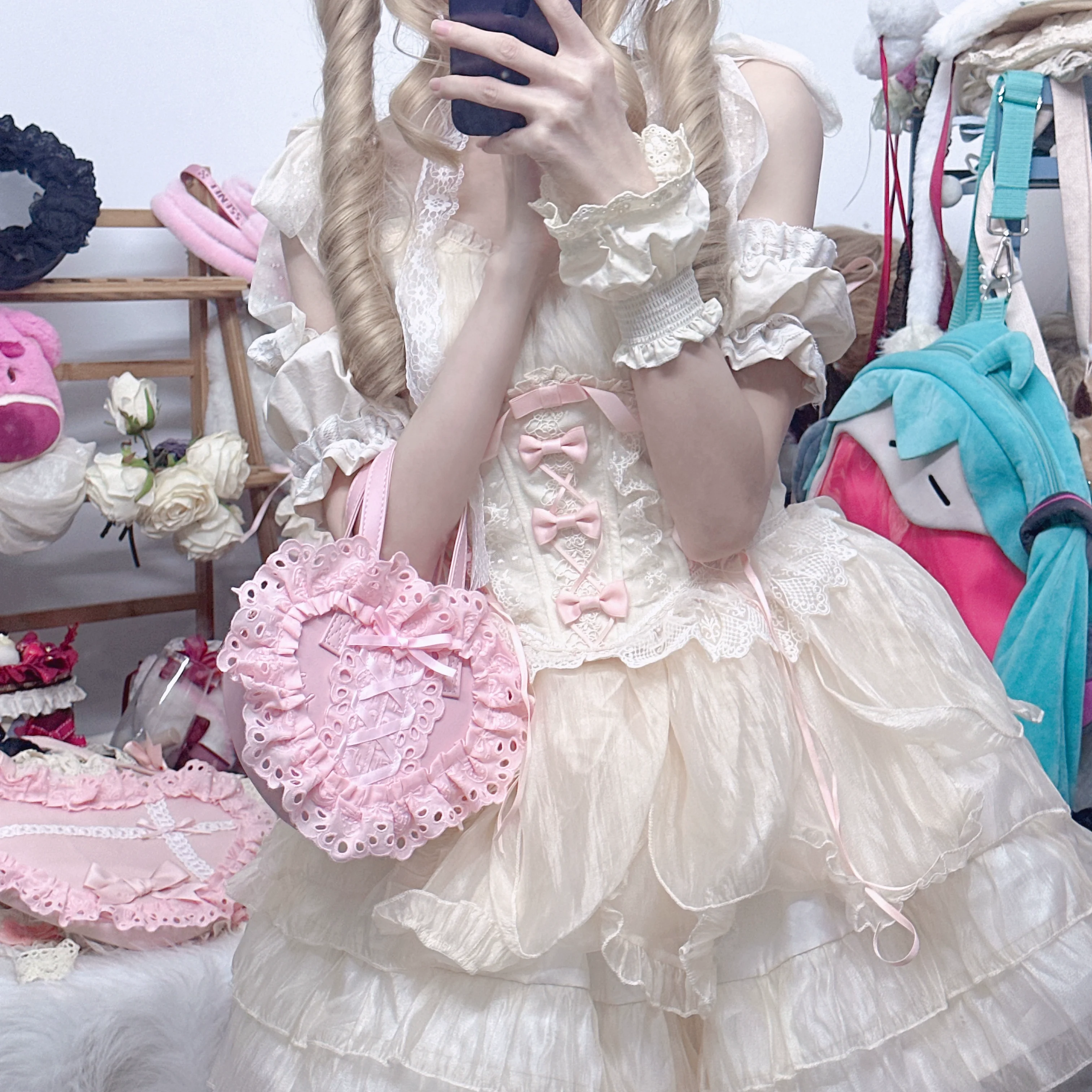 Sweet Lolita Bag Heart-shaped Lace Bag Multicolors - Image 28