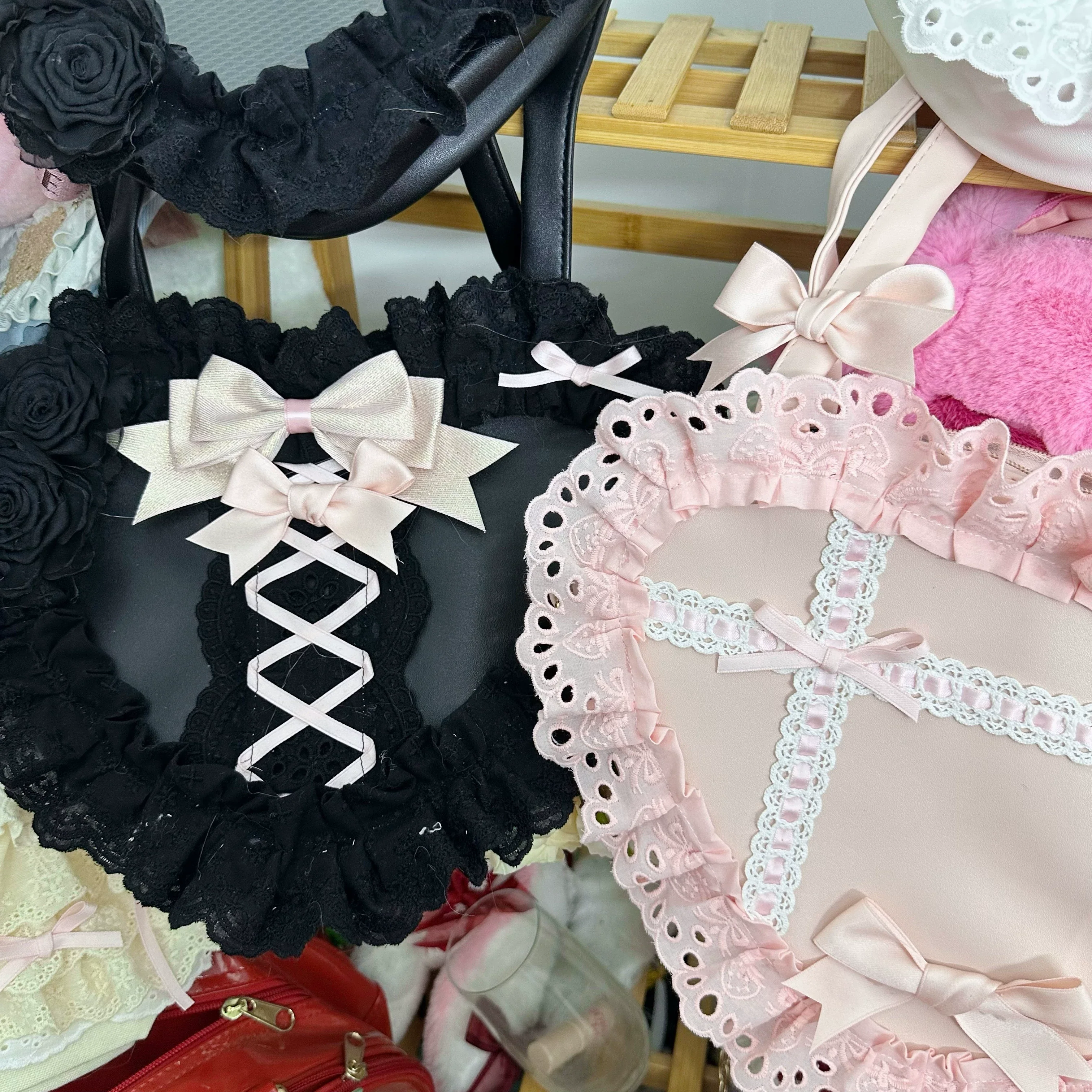 Sweet Lolita Bag Heart-shaped Lace Bag Multicolors - Image 3