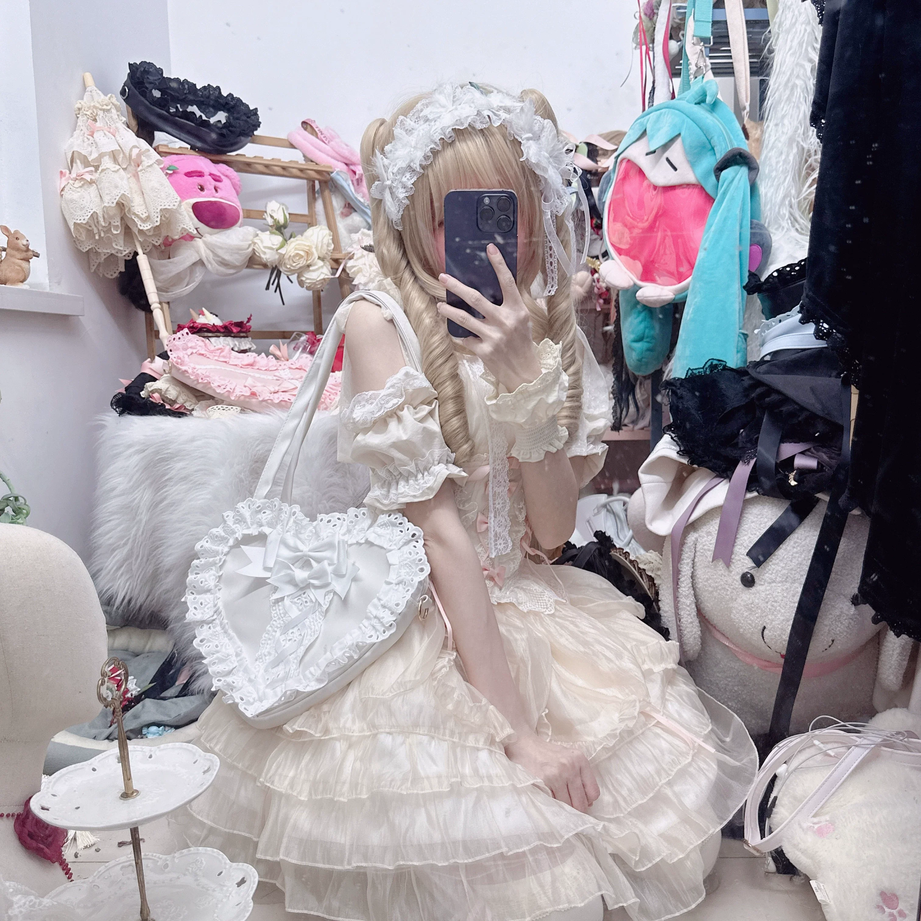 Sweet Lolita Bag Heart-shaped Lace Bag Multicolors - Image 30