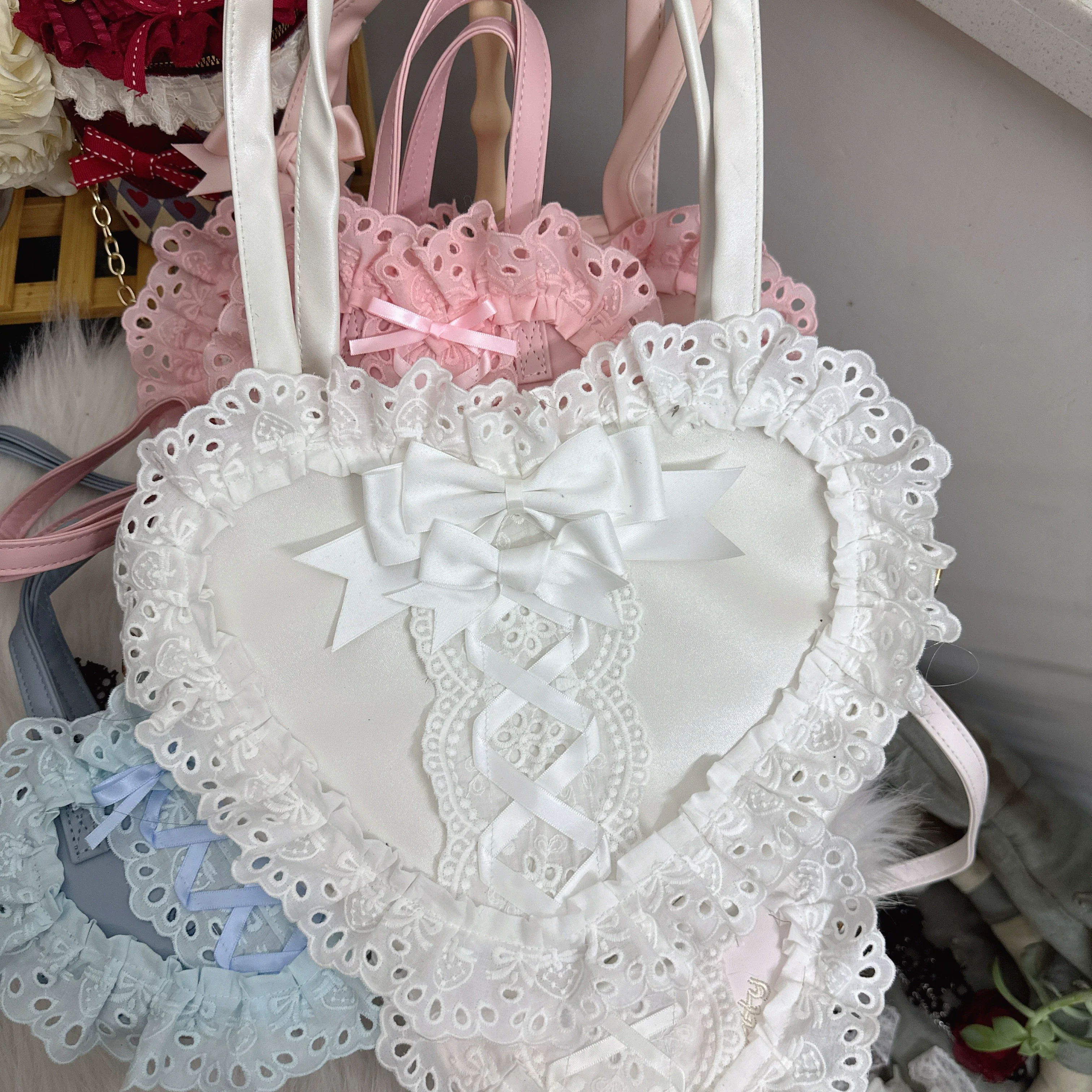 Sweet Lolita Bag Heart-shaped Lace Bag Multicolors - Image 9