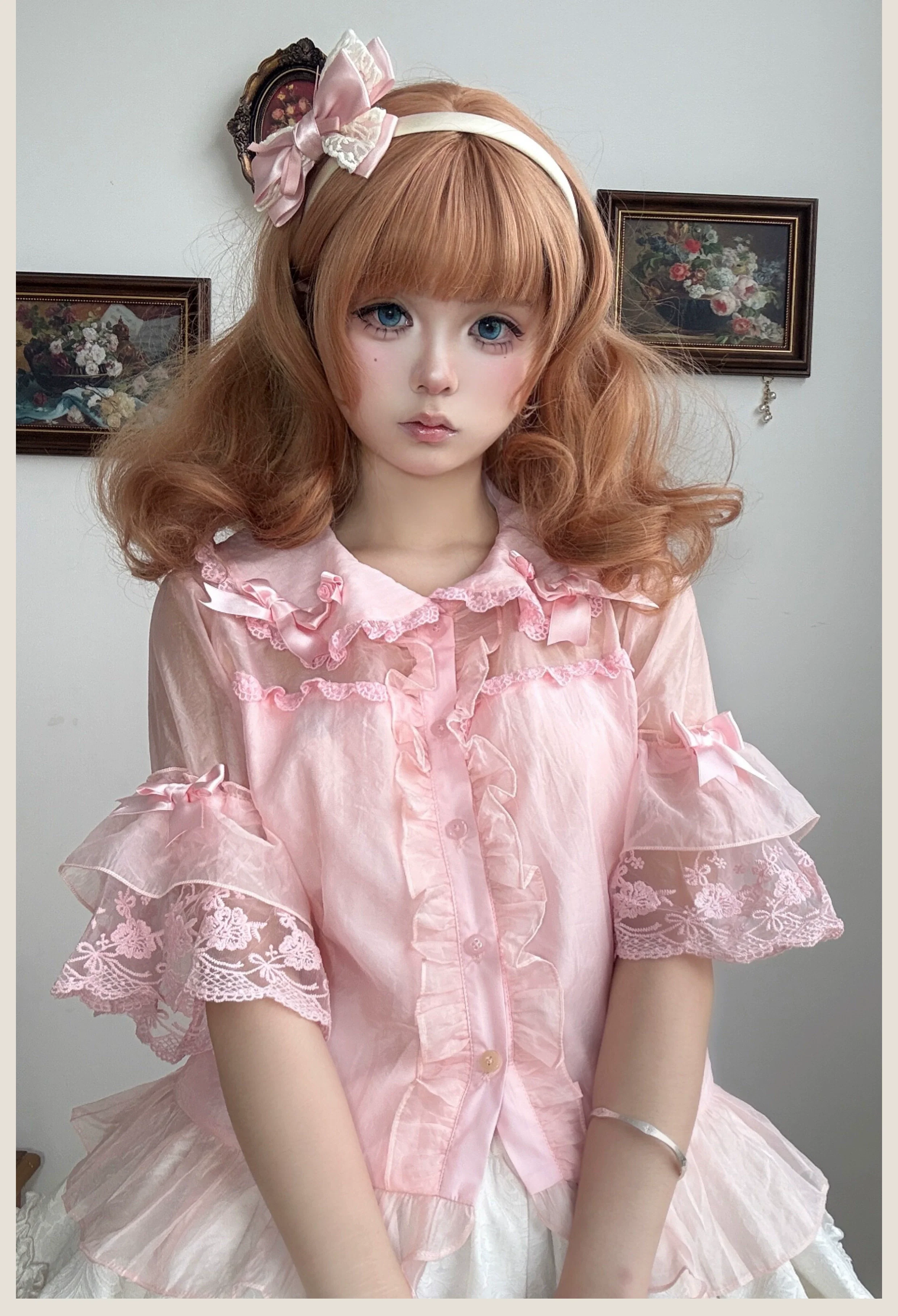 TaTaTa Lolita - Flower Wall - Sweet Lolita Blouse Chiffon Kawaii Half-Sleeved Shirt - Image 3