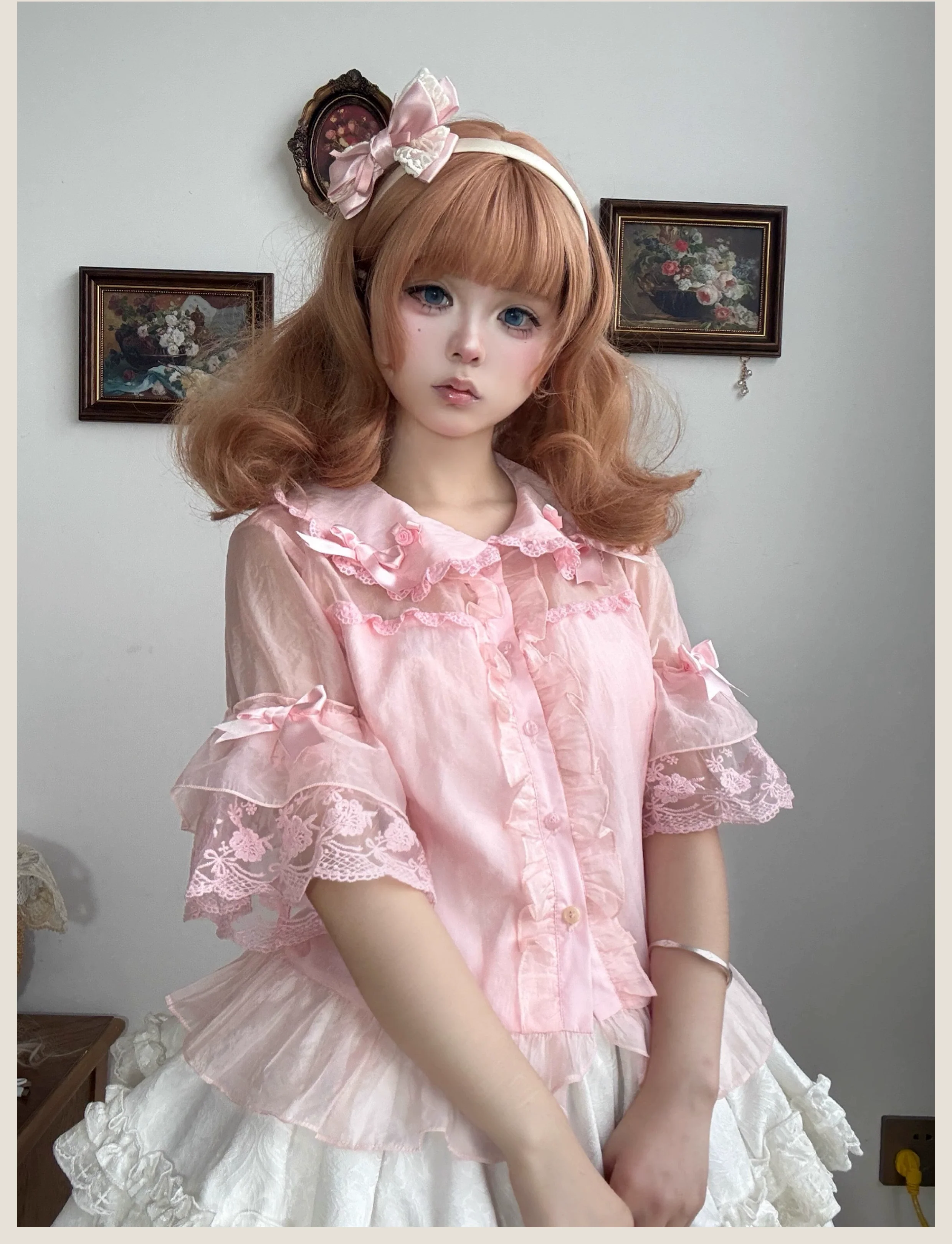 TaTaTa Lolita - Flower Wall - Sweet Lolita Blouse Chiffon Kawaii Half-Sleeved Shirt - Image 4