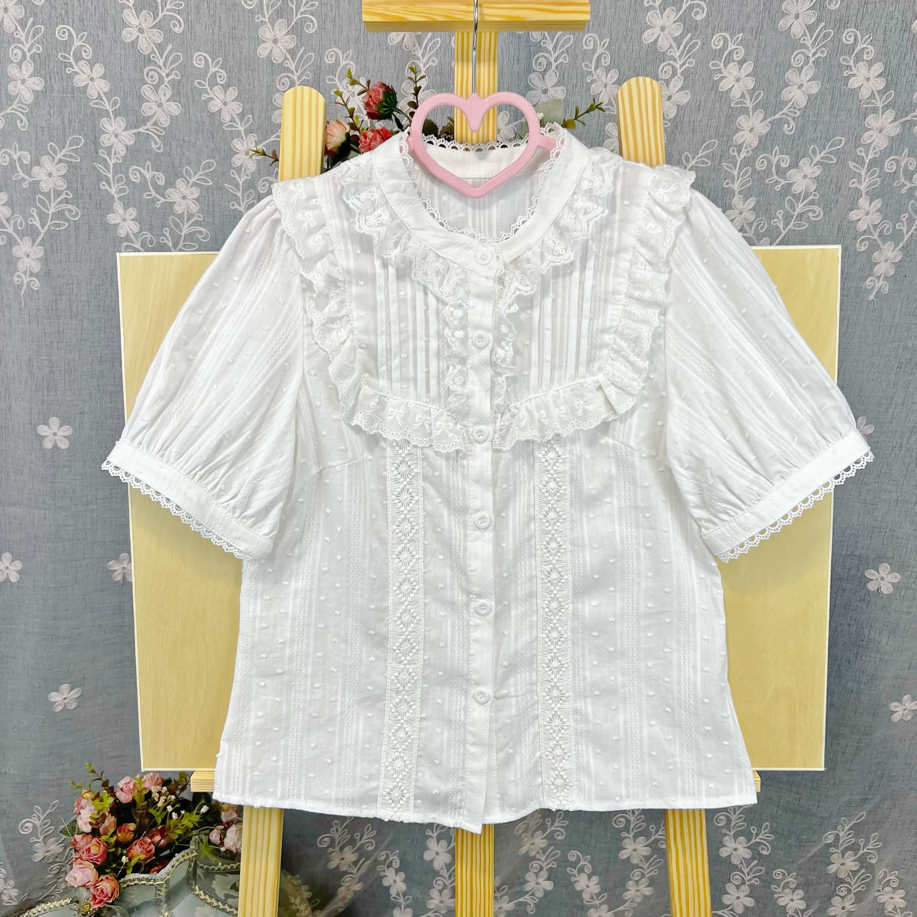 Sweet Lolita Blouse Cotton Summer Short Sleeve Shirt - Image 13