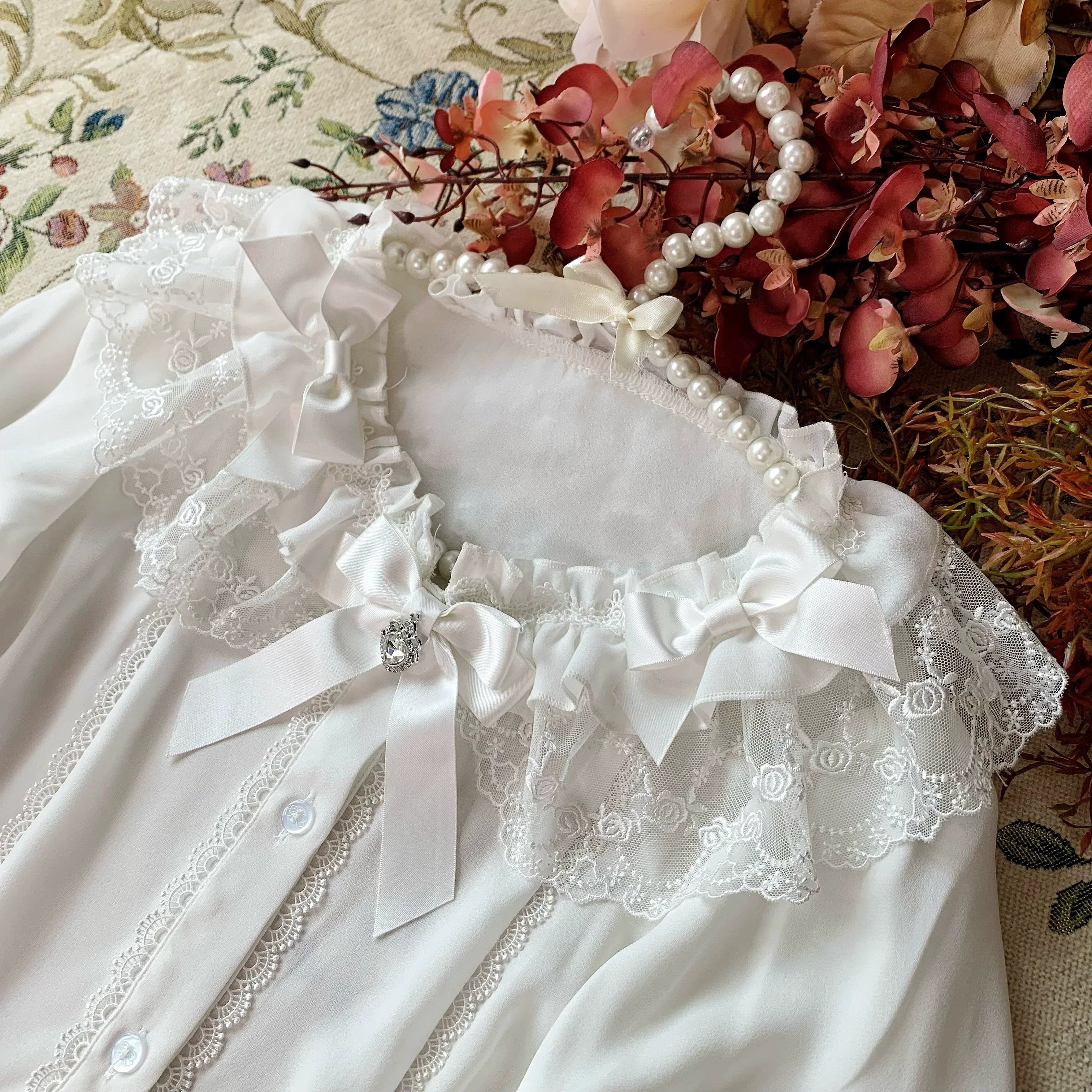 Flower Banquet - Wishing Star - Sweet Lolita Blouse Princess Sleeve Shirt and Accessories - Image 28