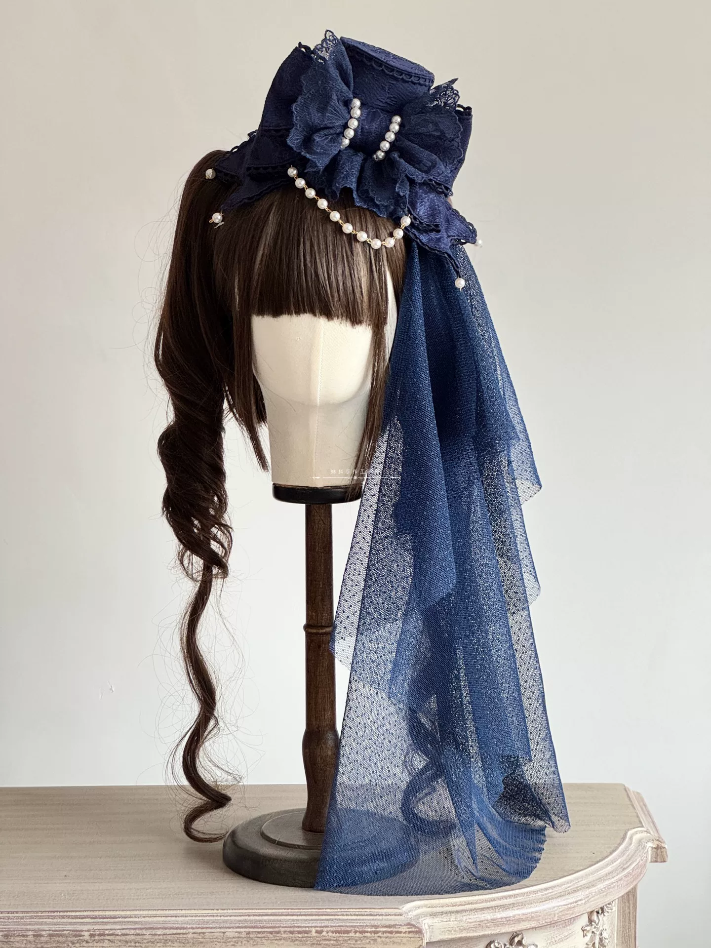 Sweet Lolita Bowknot Top Hat, Lace & Pearl Detail - Image 4