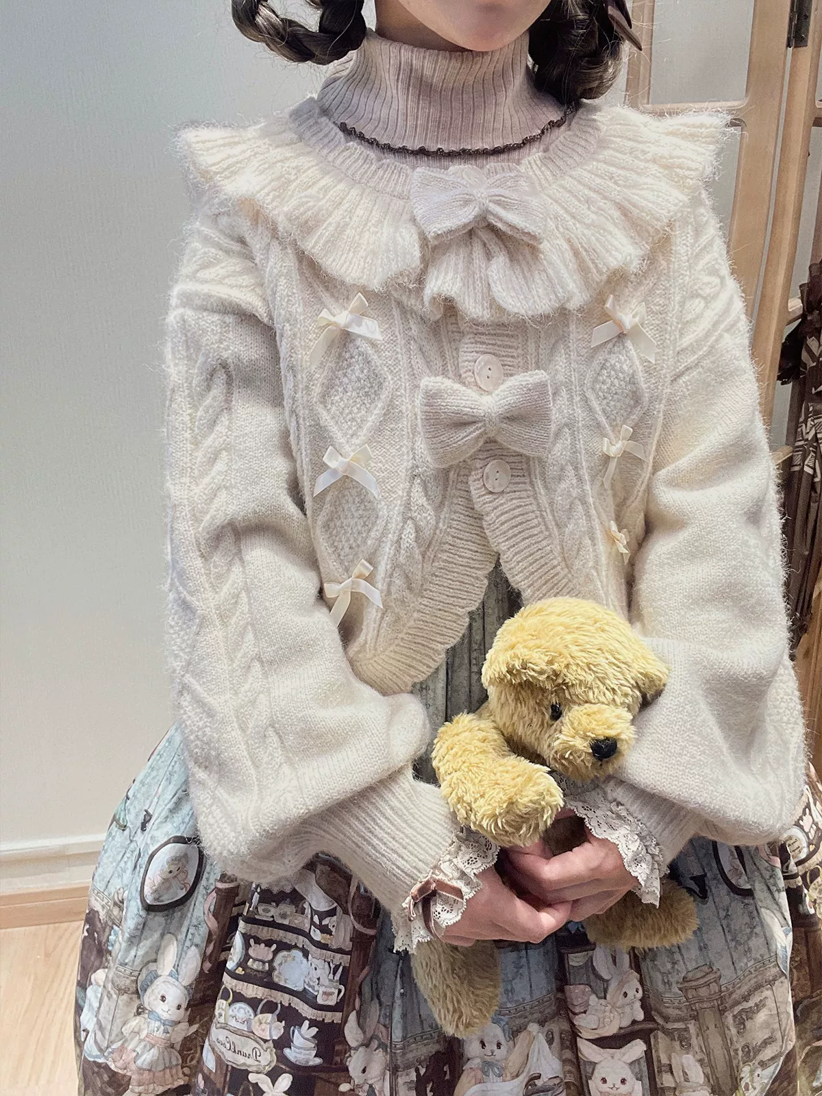 Napoleon Pastry - Sweet Lolita Cardigan, Detachable Bows - Image 8