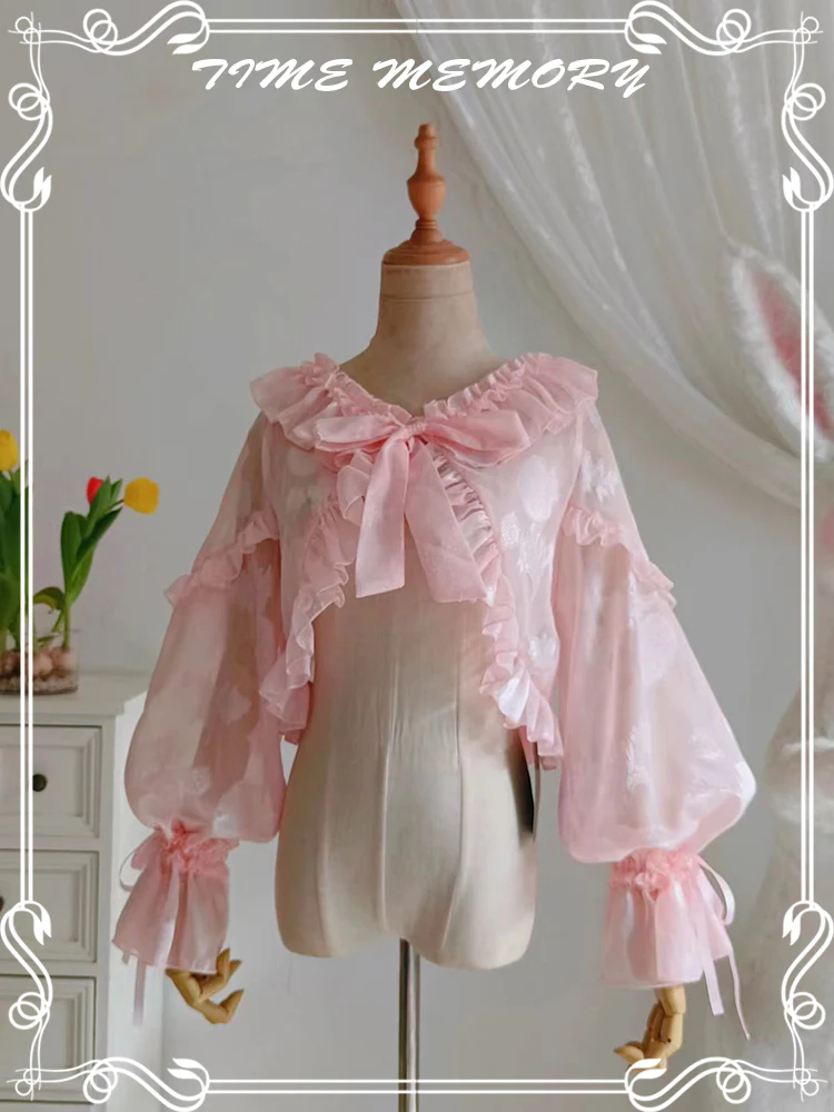 Xianbei - Sweet Lolita Chiffon Lantern Sleeve Cardigan with Bow - Image 55