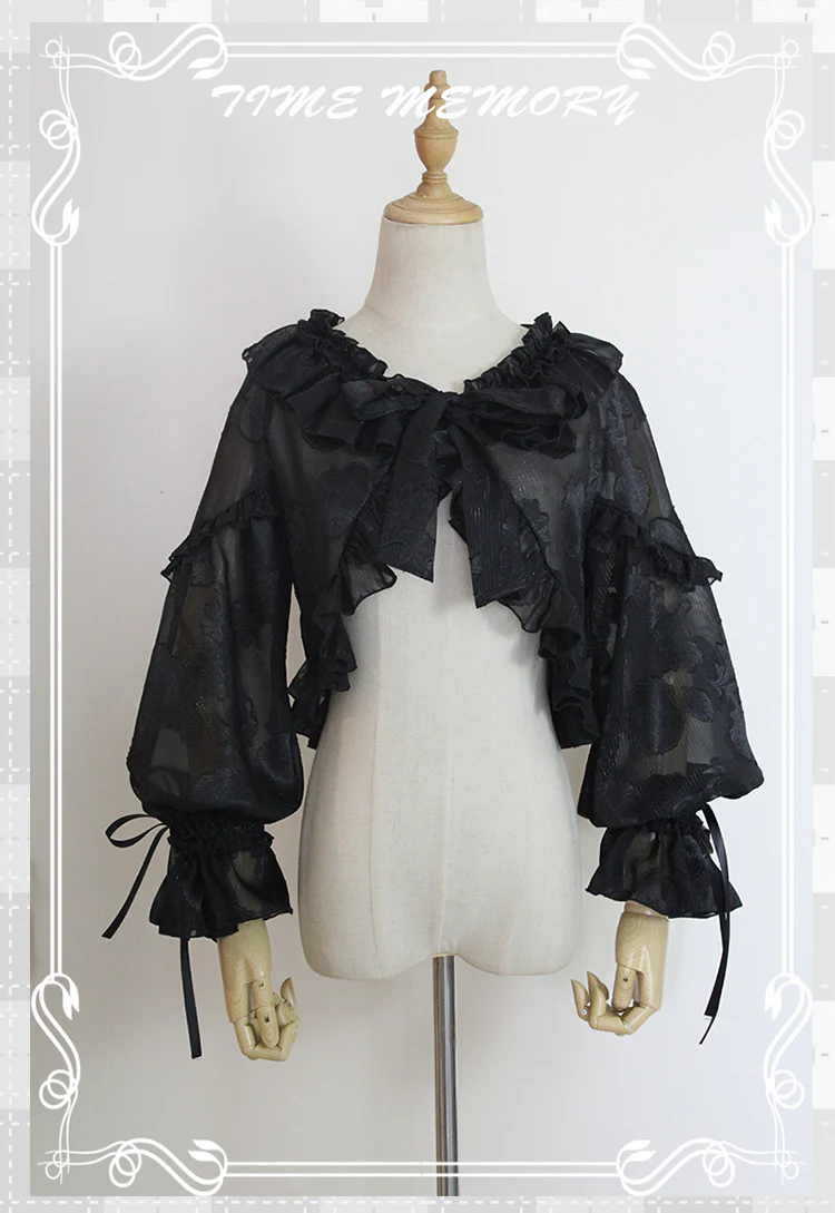 Xianbei - Sweet Lolita Chiffon Lantern Sleeve Cardigan with Bow - Image 60
