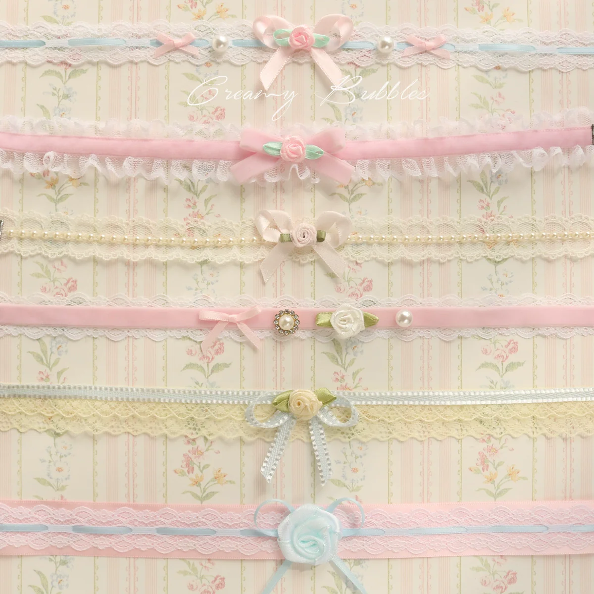 Creamy Bubbles - Sweet Lolita Choker Vintage Lace Rose Handmade Necklace - Image 38