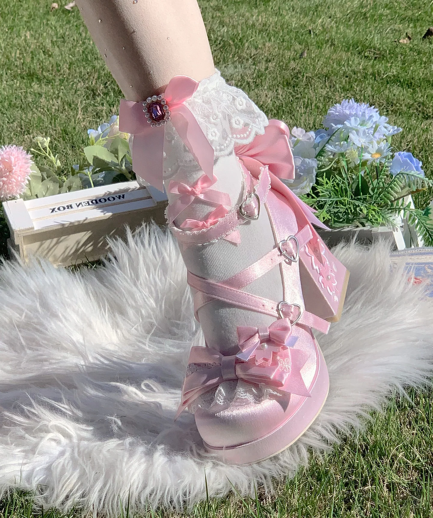 Sakura Oath - Sweet Lolita Chunky Heel, 3D Floral Decoration - Image 7